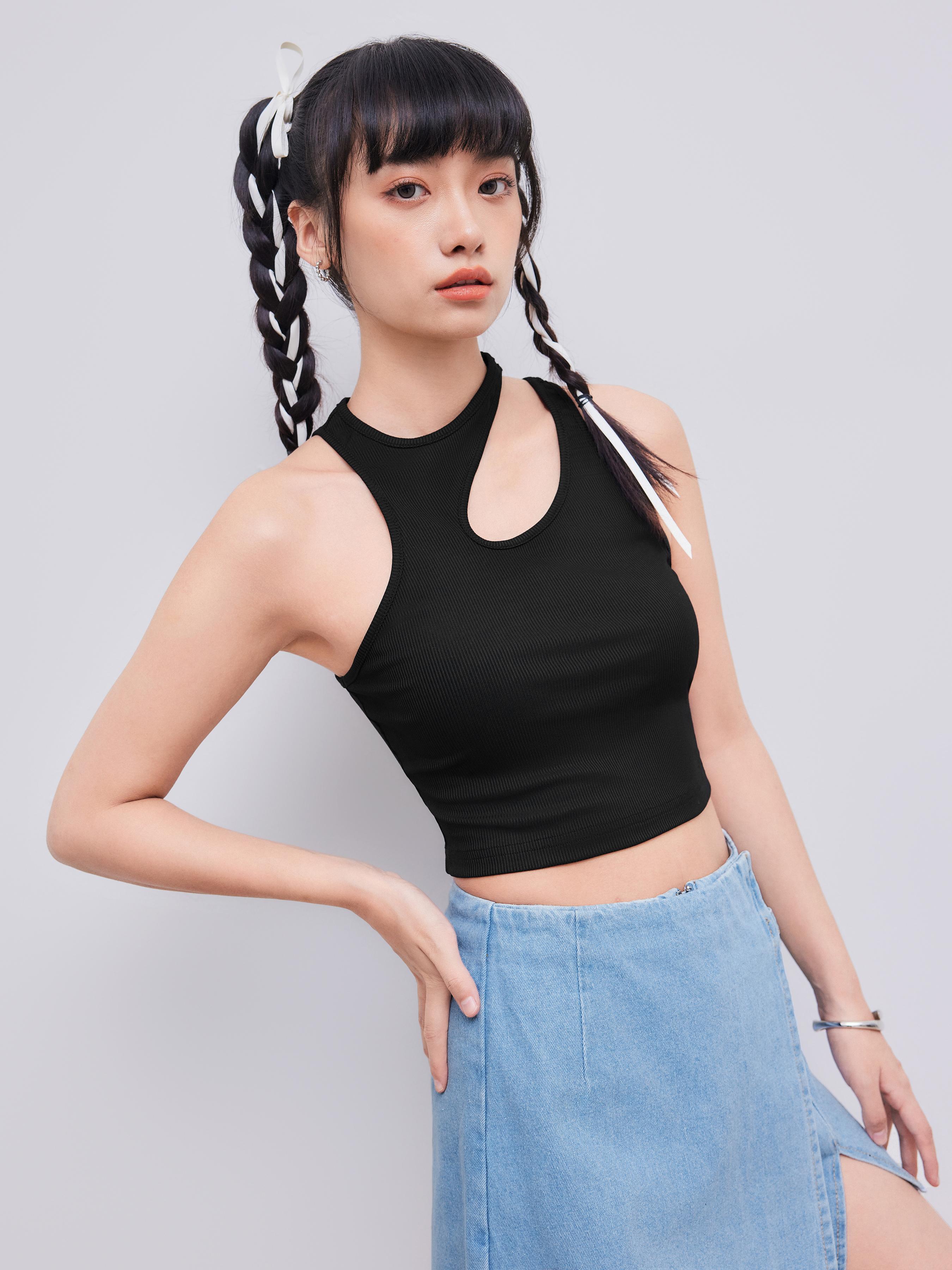 Solid Asymmetrical Sleeveless Crop Top by CIDER
