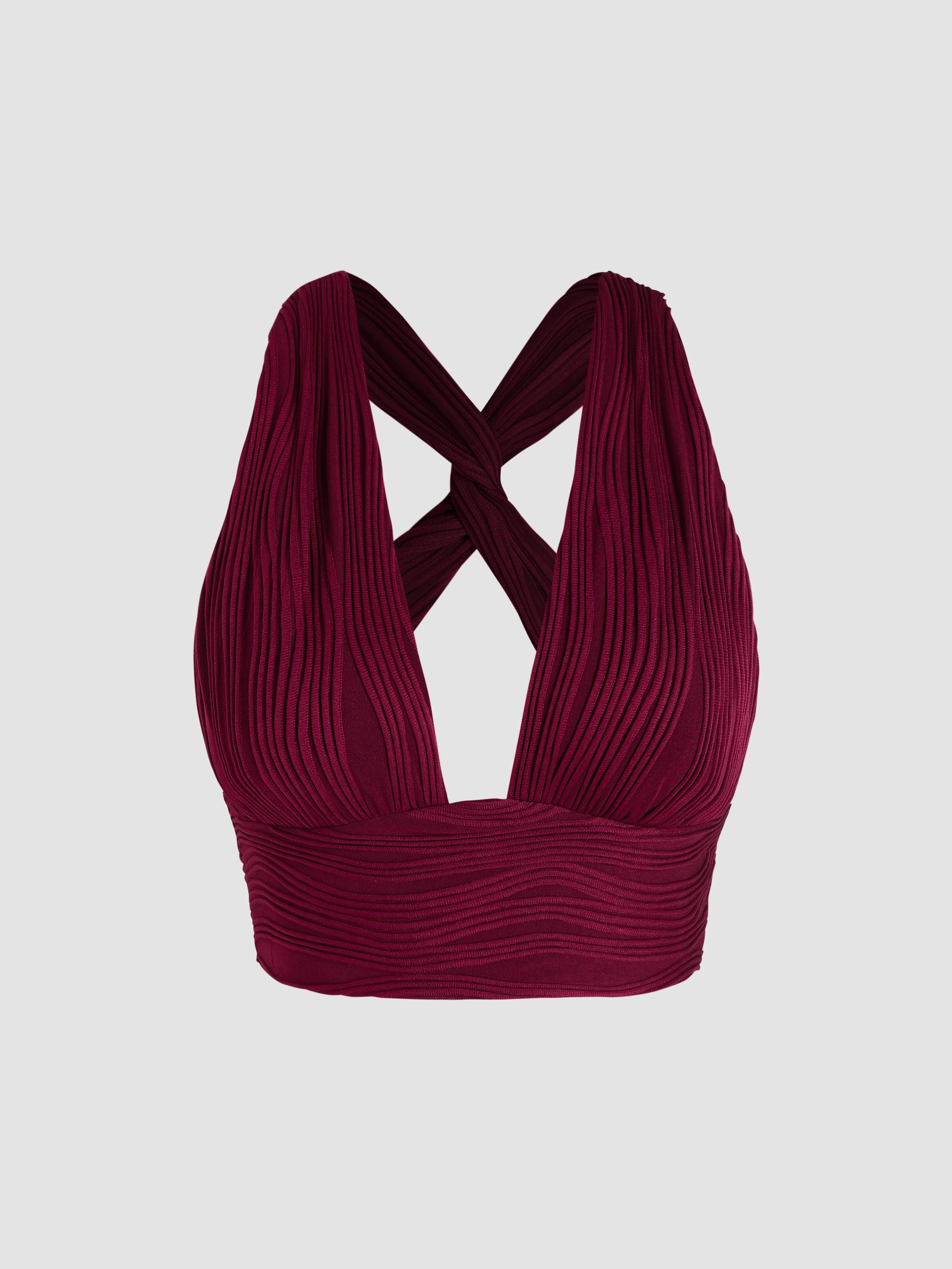 Solid Back Cross Crop Halter Top by CIDER