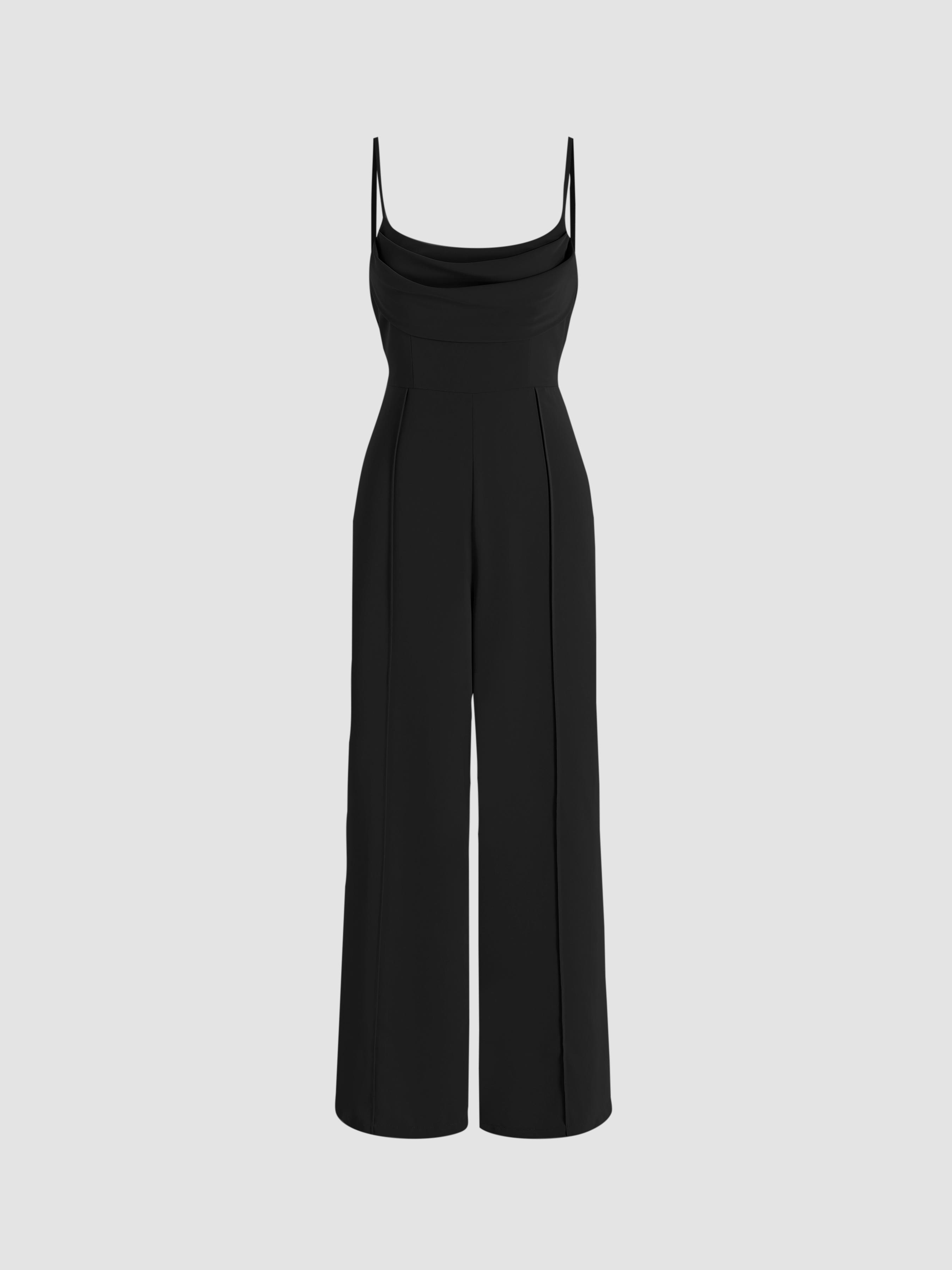 Solid Cowl Neck Stitch Jumpsuit by CIDER