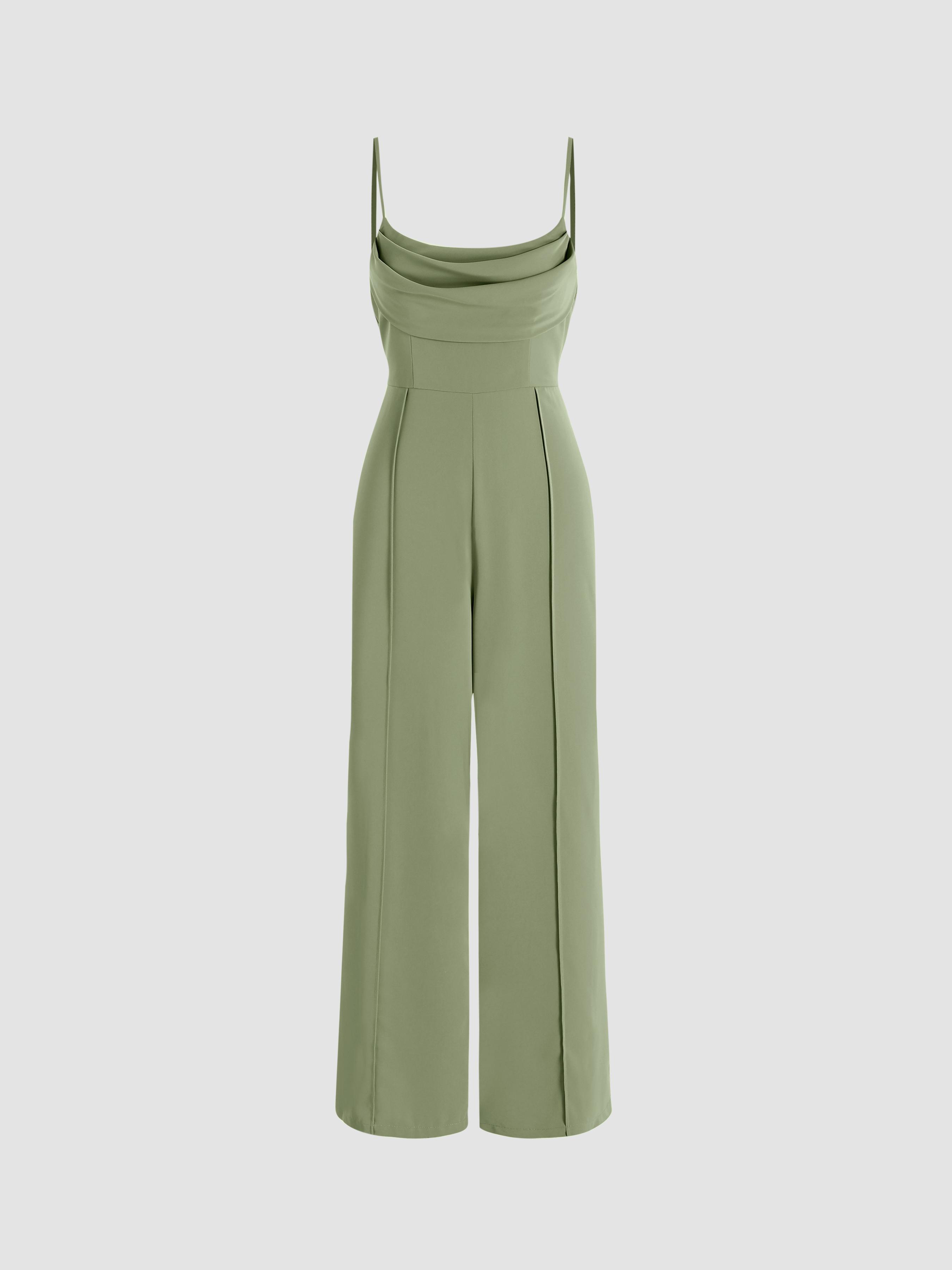 Solid Cowl Neck Stitch Jumpsuit by CIDER