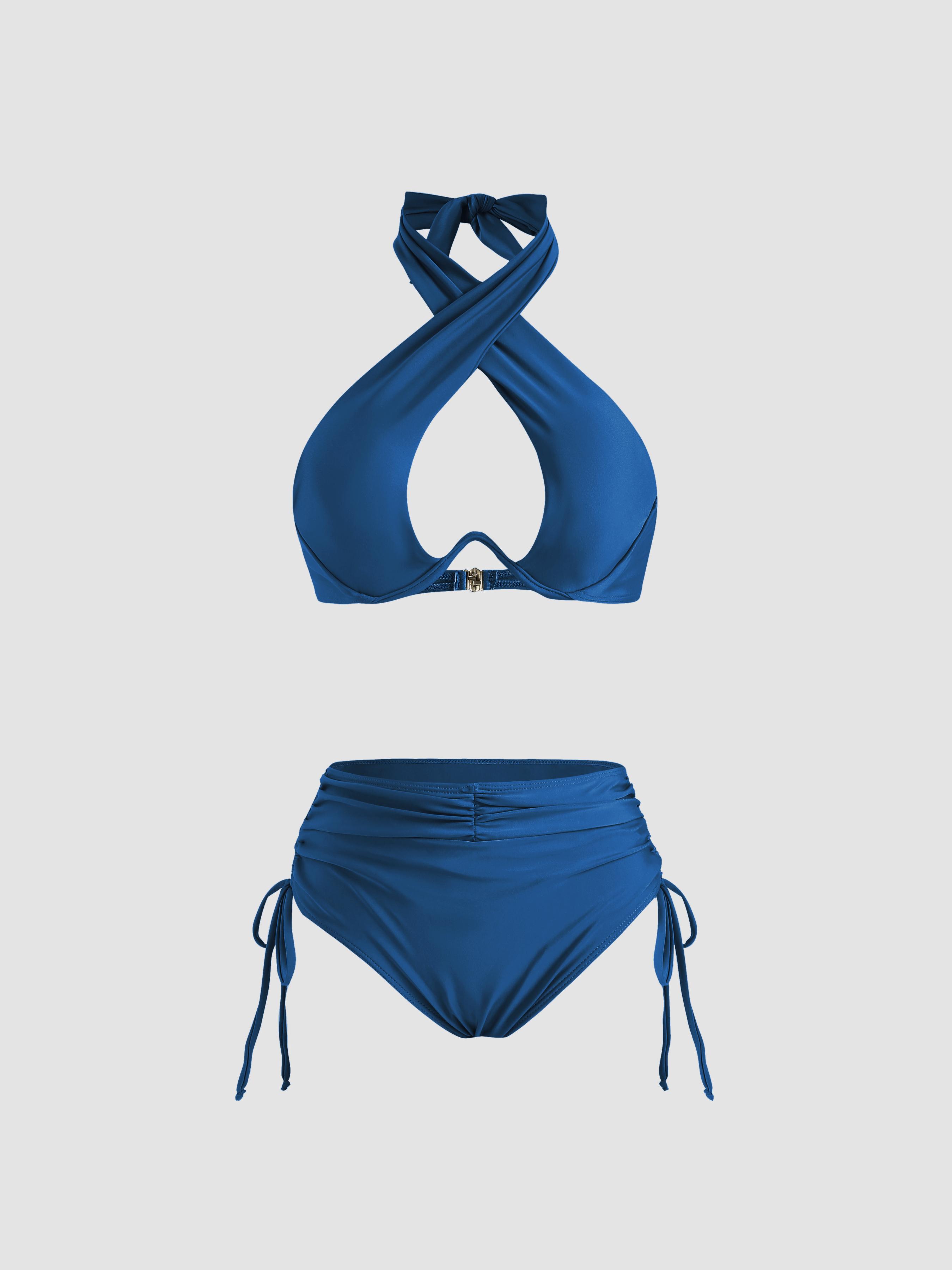 Solid Criss Cross Halter Underwire Bikini Set by CIDER