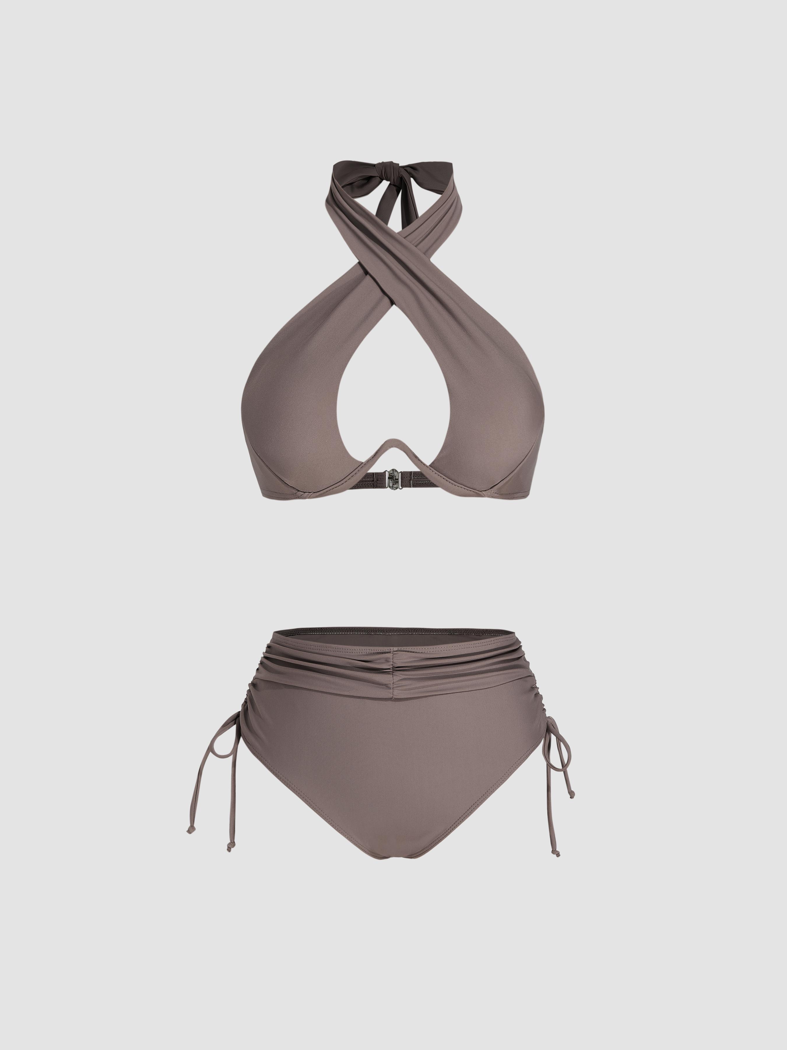 Solid Criss Cross Halter Underwire Bikini Set by CIDER Solid Criss Cross Halter Underwire Bikini Set by CIDER