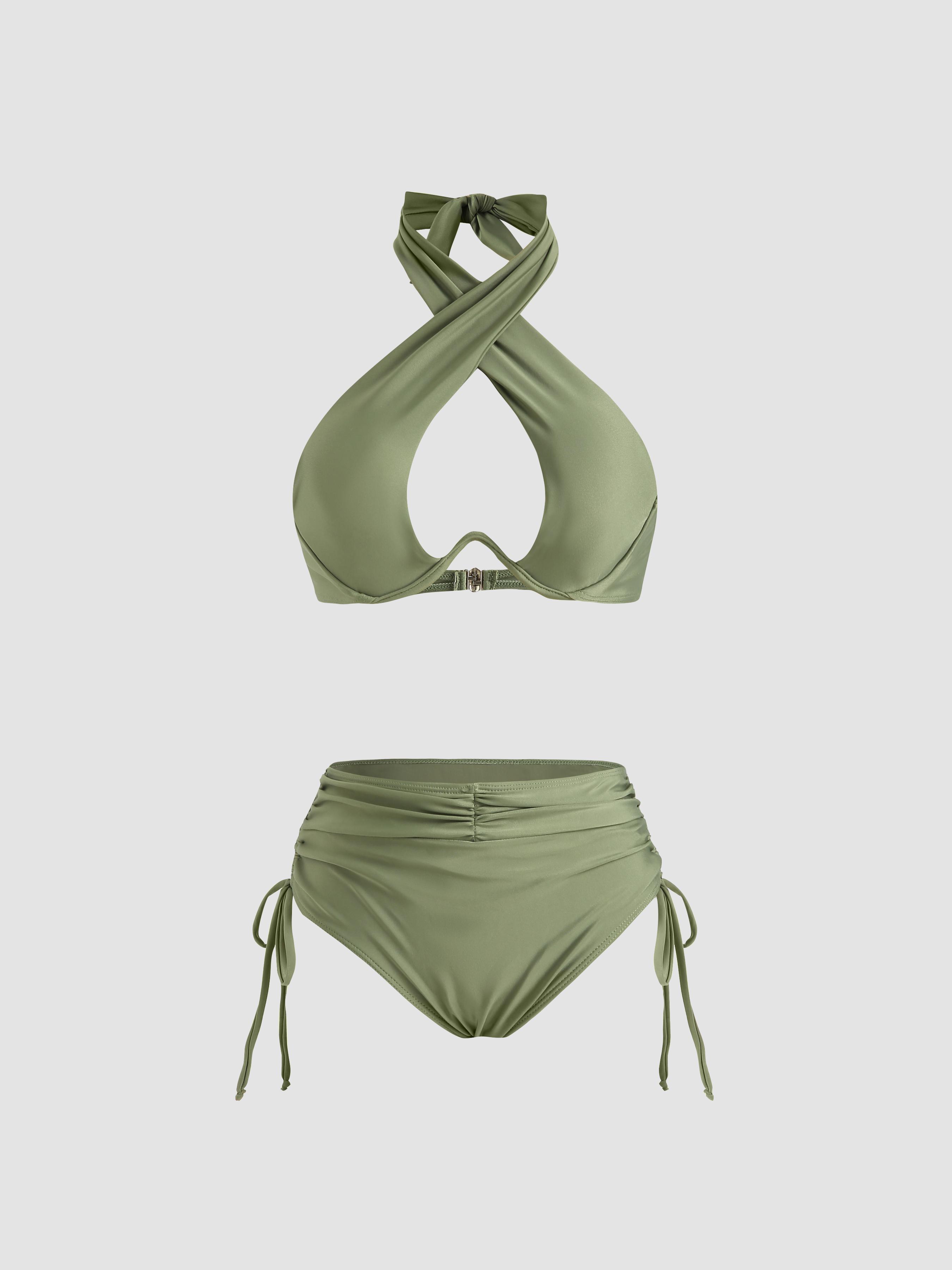 Solid Criss Cross Halter Underwire Bikini Set by CIDER