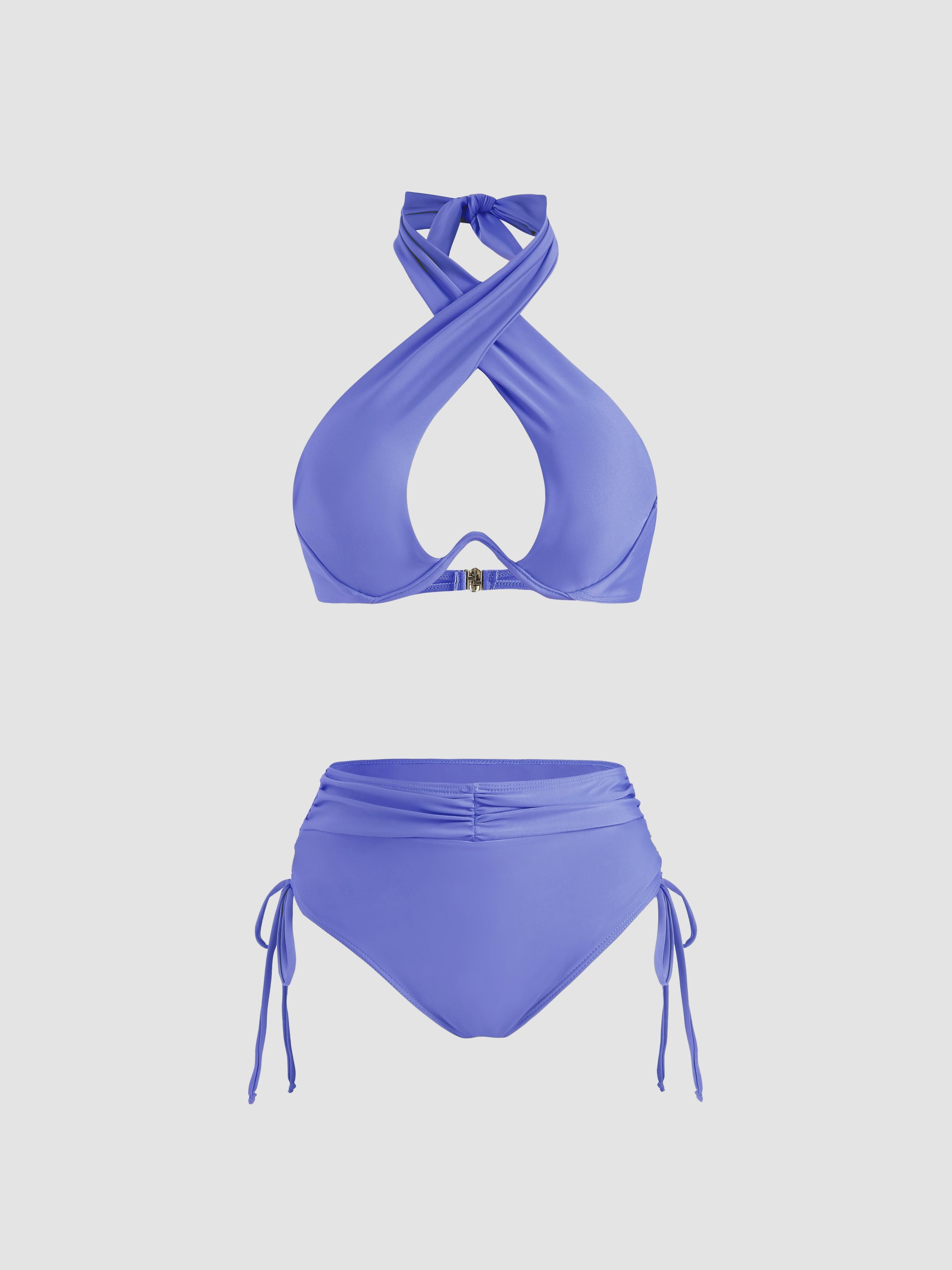 Solid Criss Cross Halter Underwire Bikini Set by CIDER