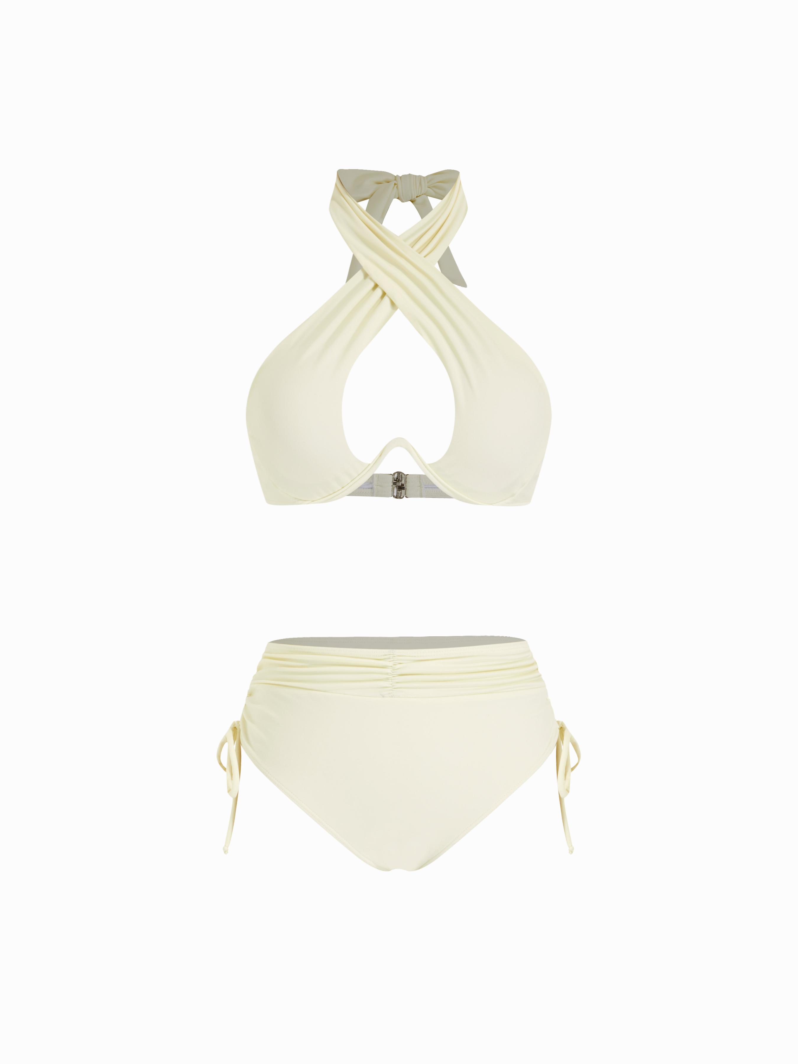 Solid Criss Cross Halter Underwire Bikini Set by CIDER