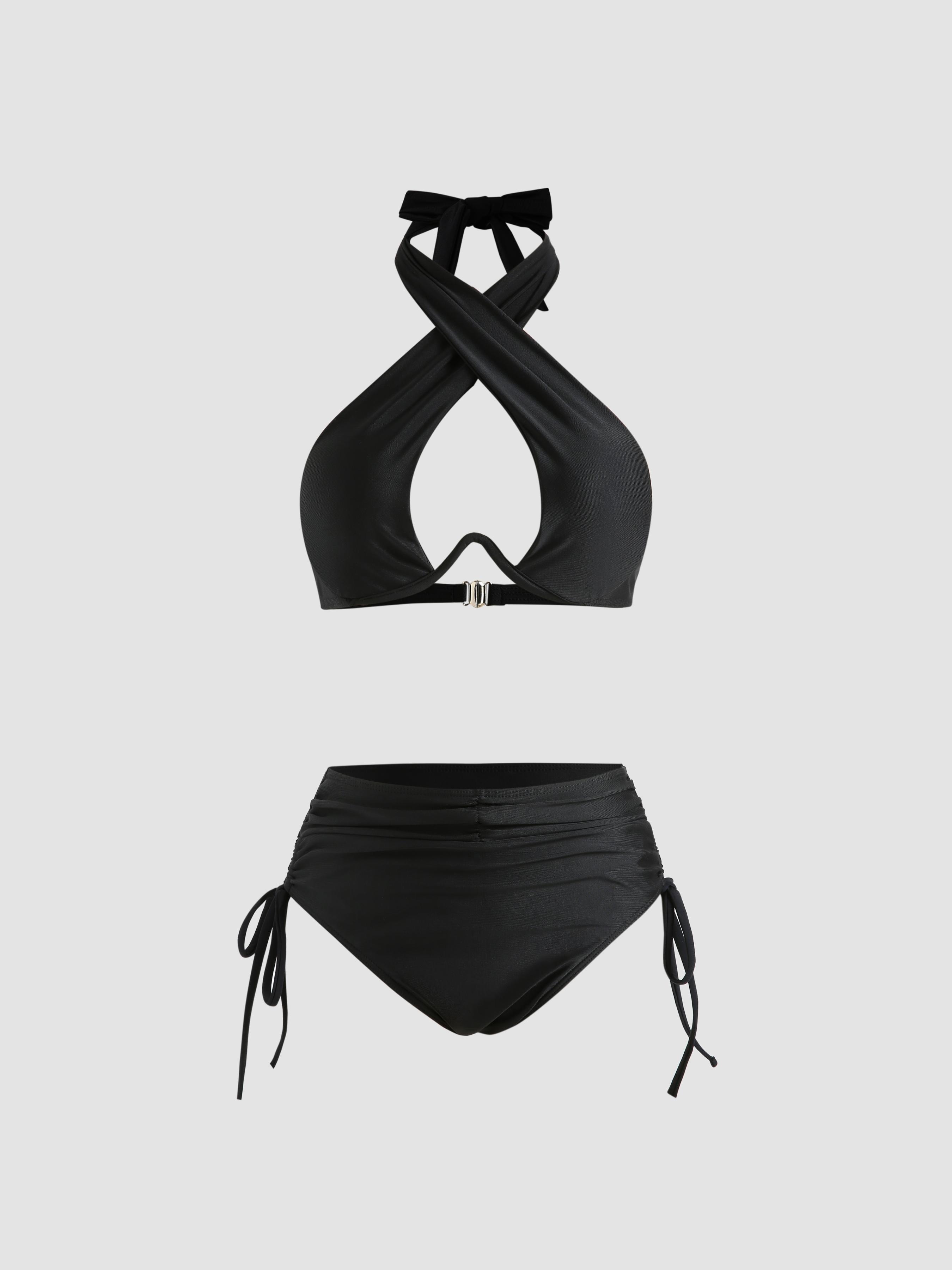 Solid Criss Cross Halter Underwire Bikini Set by CIDER