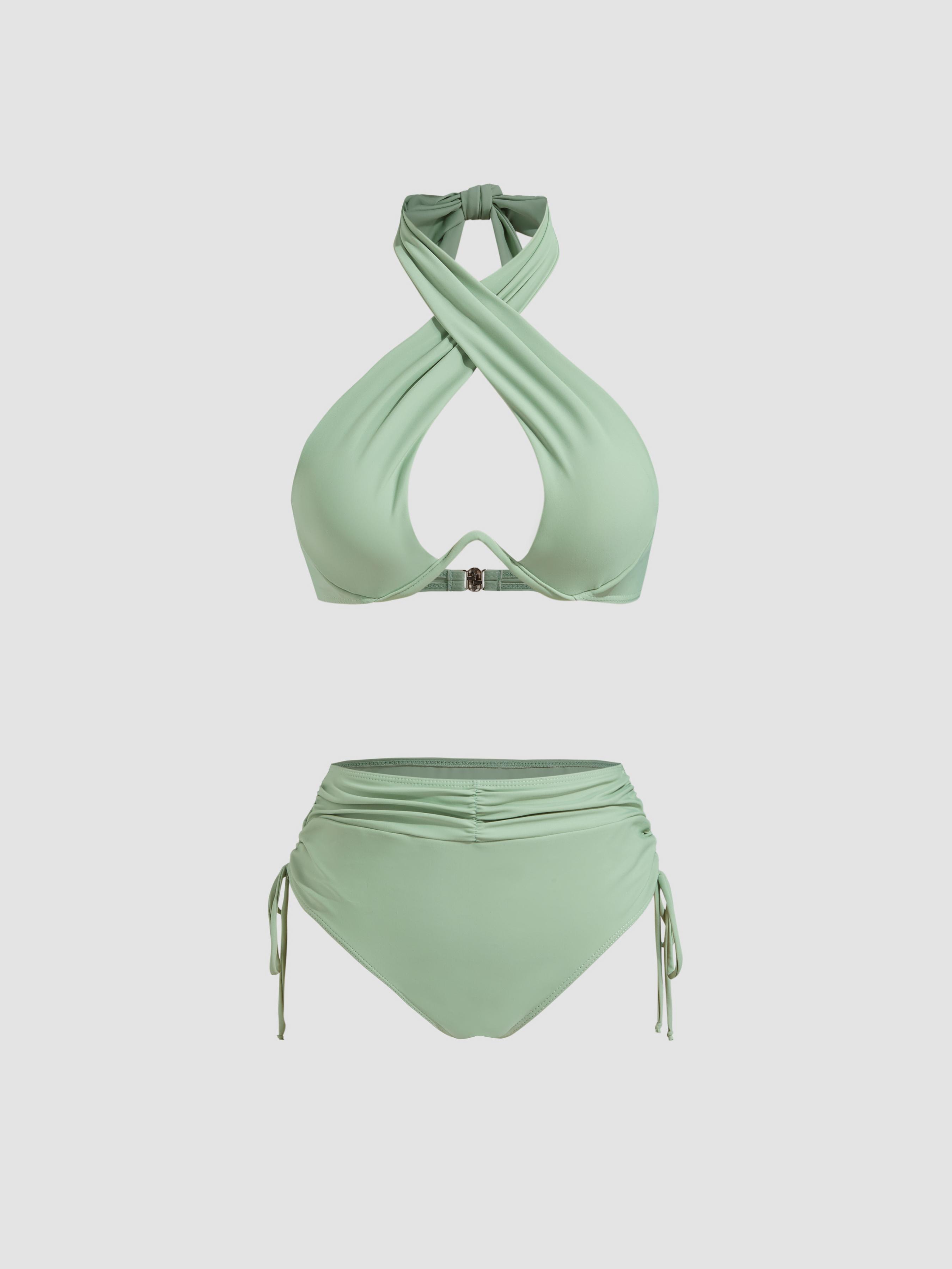 Solid Criss Cross Halter Underwire Bikini Set by CIDER