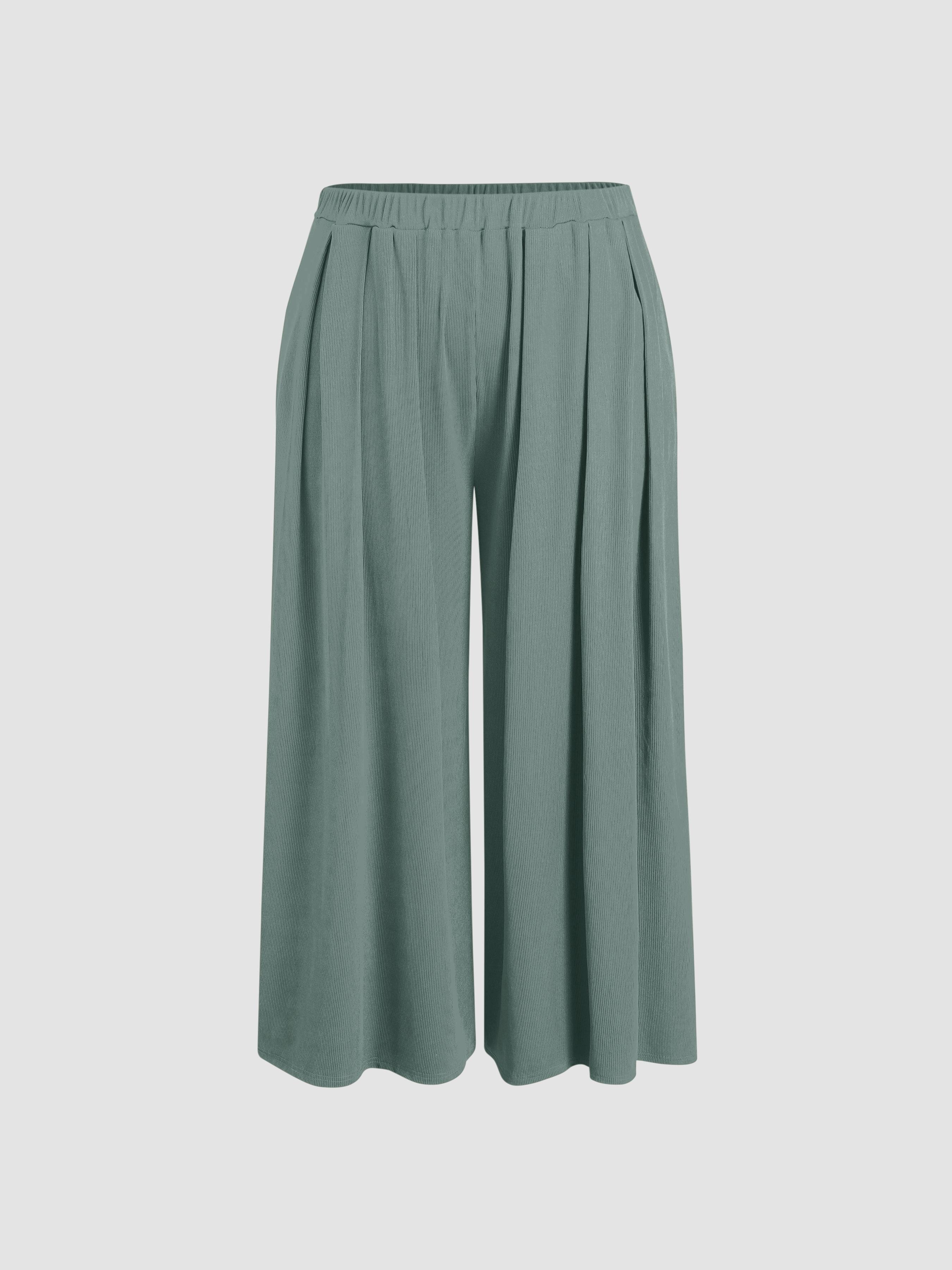Solid Elastic Waist Pocket Wide Leg Pants Curve & Plus by CIDER Solid Elastic Waist Pocket Wide Leg Pants Curve & Plus by CIDER