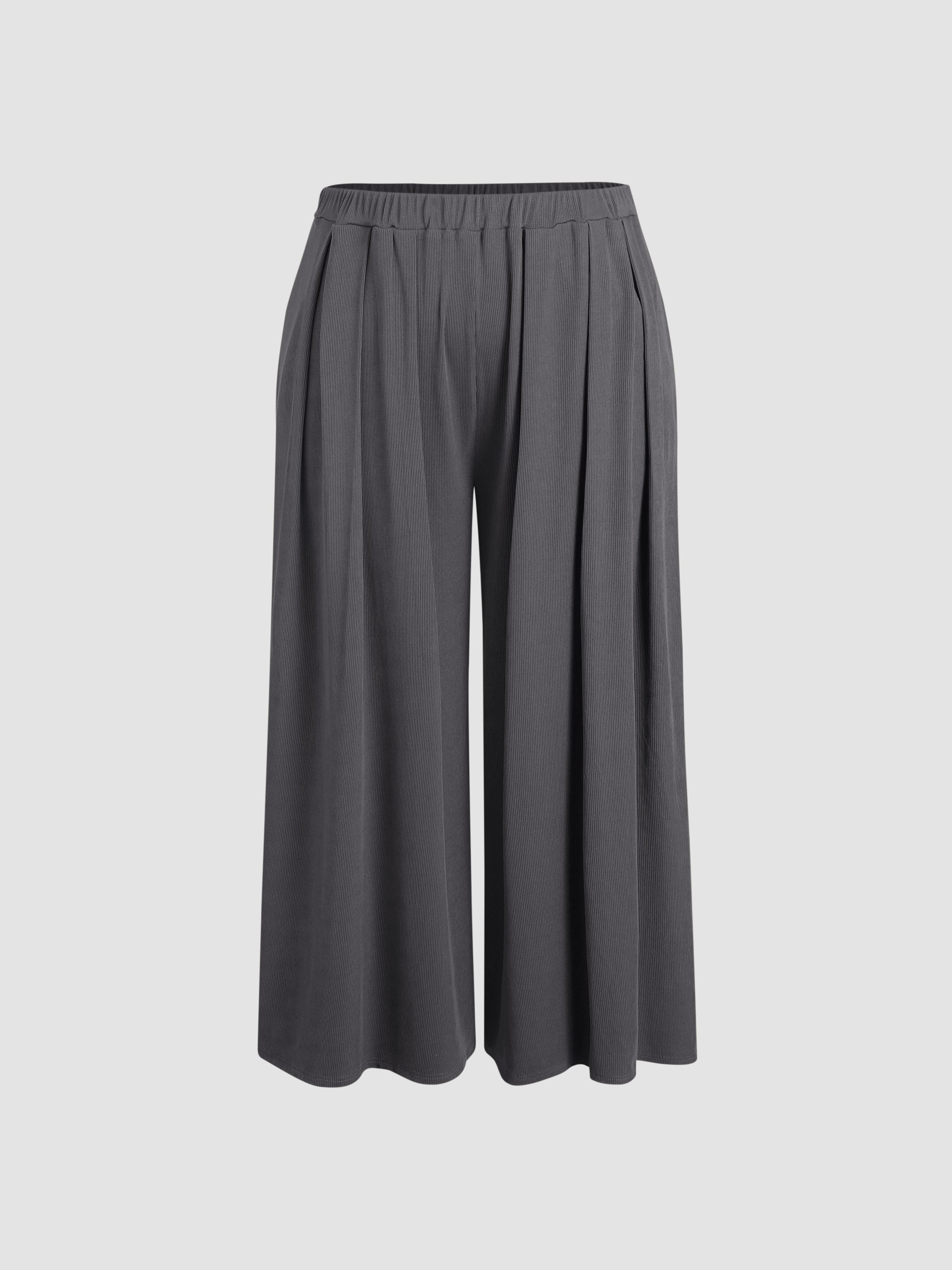 Solid Elastic Waist Pocket Wide Leg Pants Curve & Plus by CIDER
