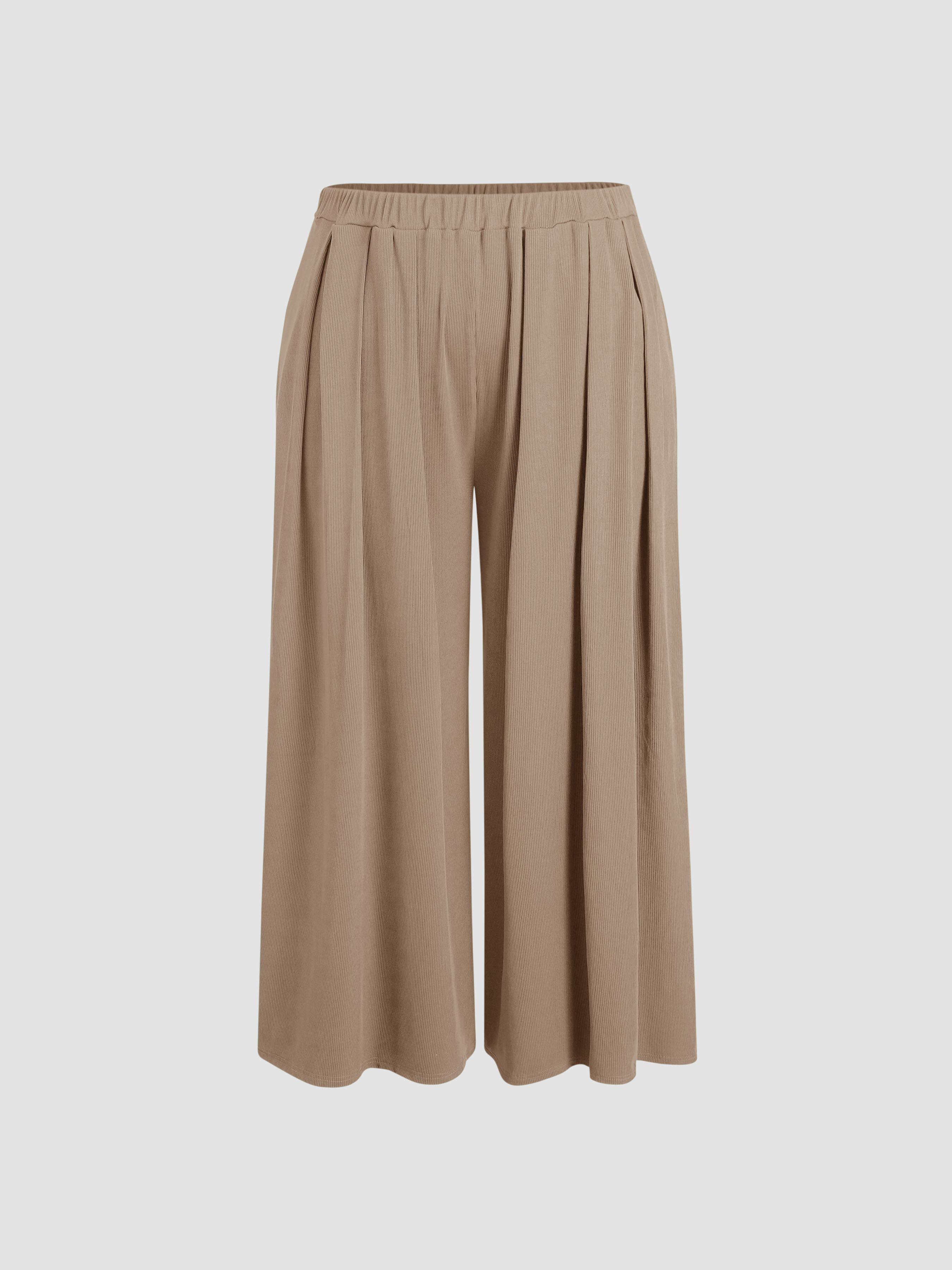 Solid Elastic Waist Pocket Wide Leg Pants Curve & Plus by CIDER