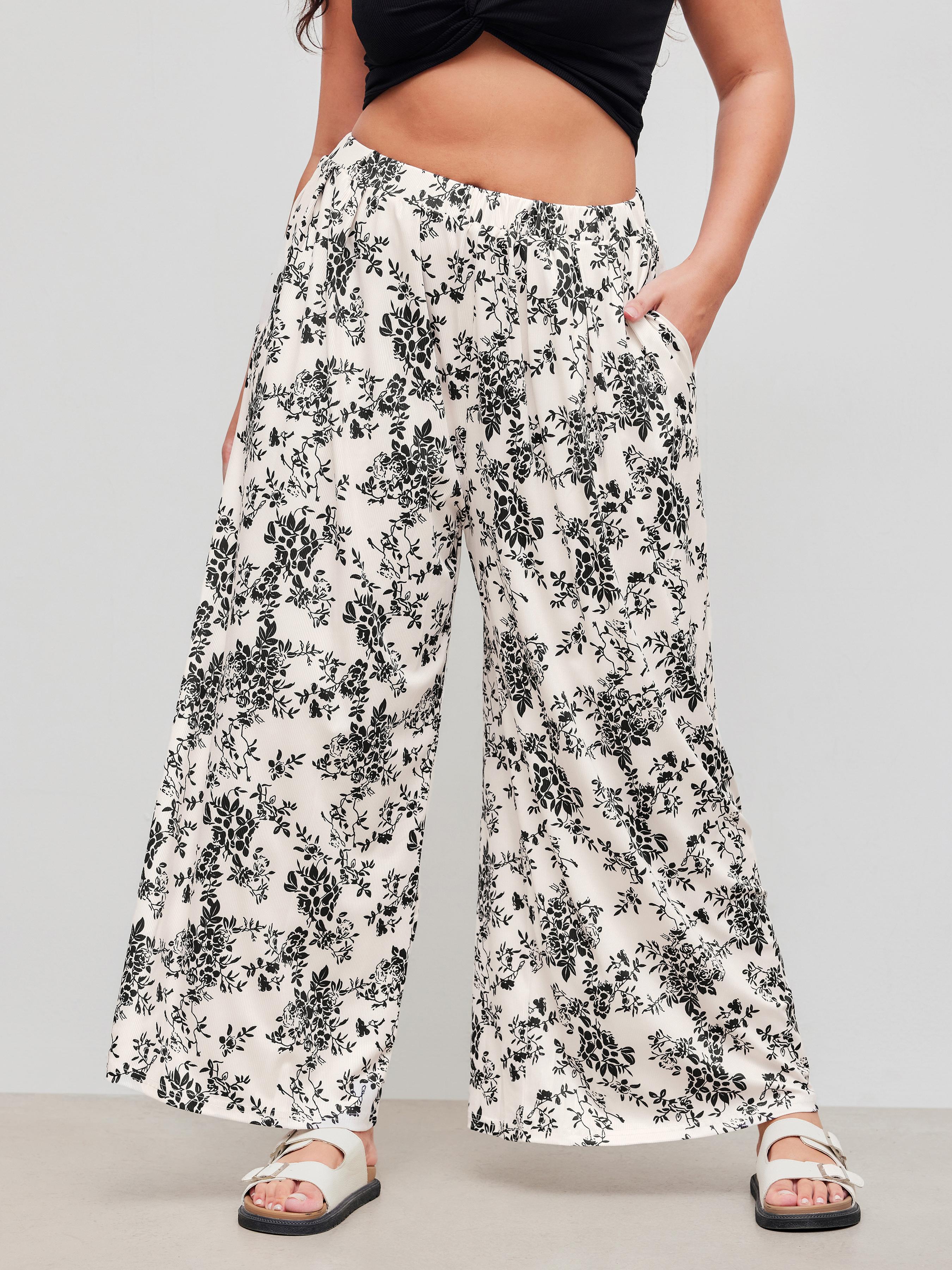 Solid Elastic Waist Pocket Wide Leg Pants Curve & Plus by CIDER