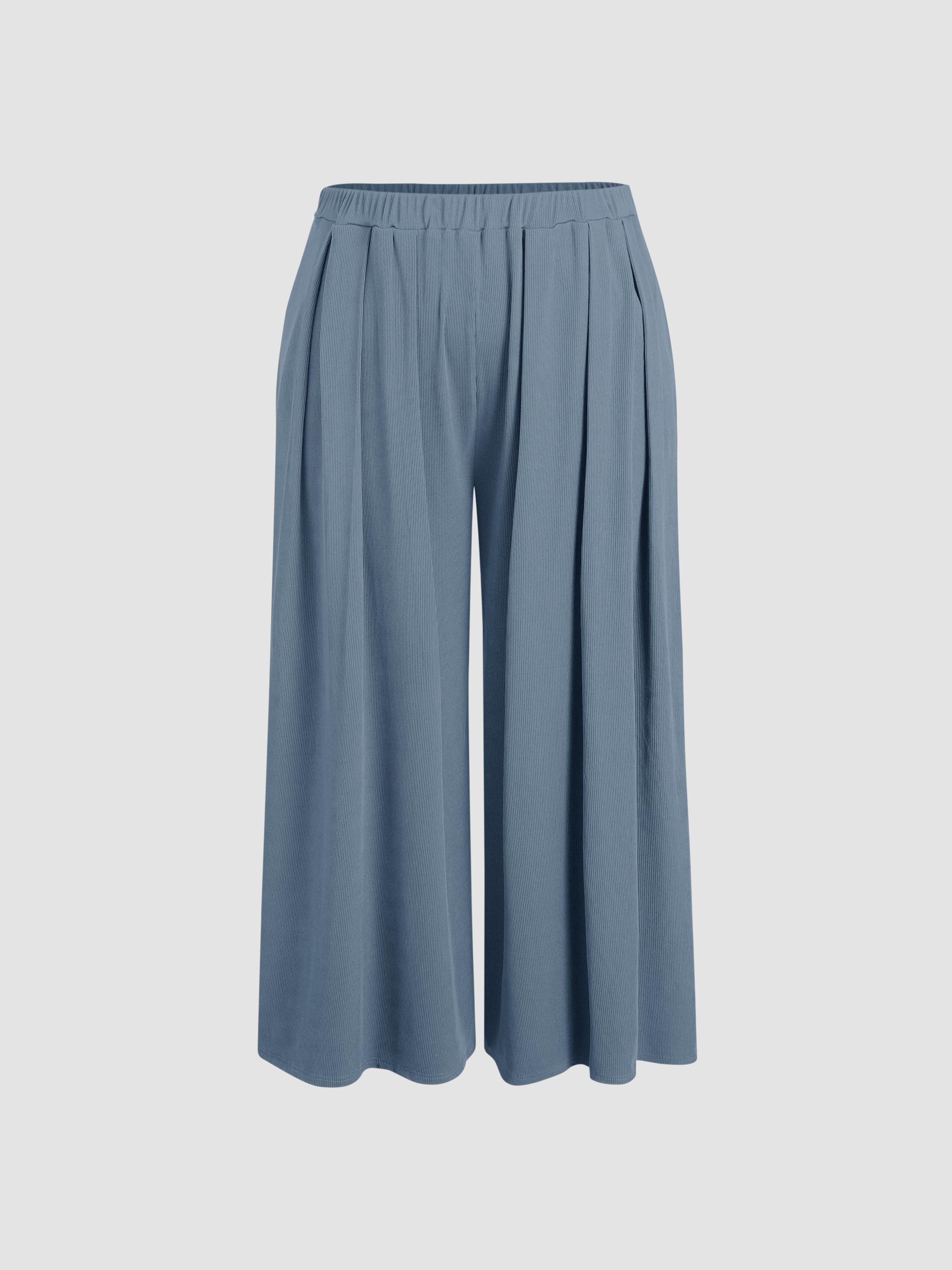 Solid Elastic Waist Pocket Wide Leg Pants Curve & Plus by CIDER