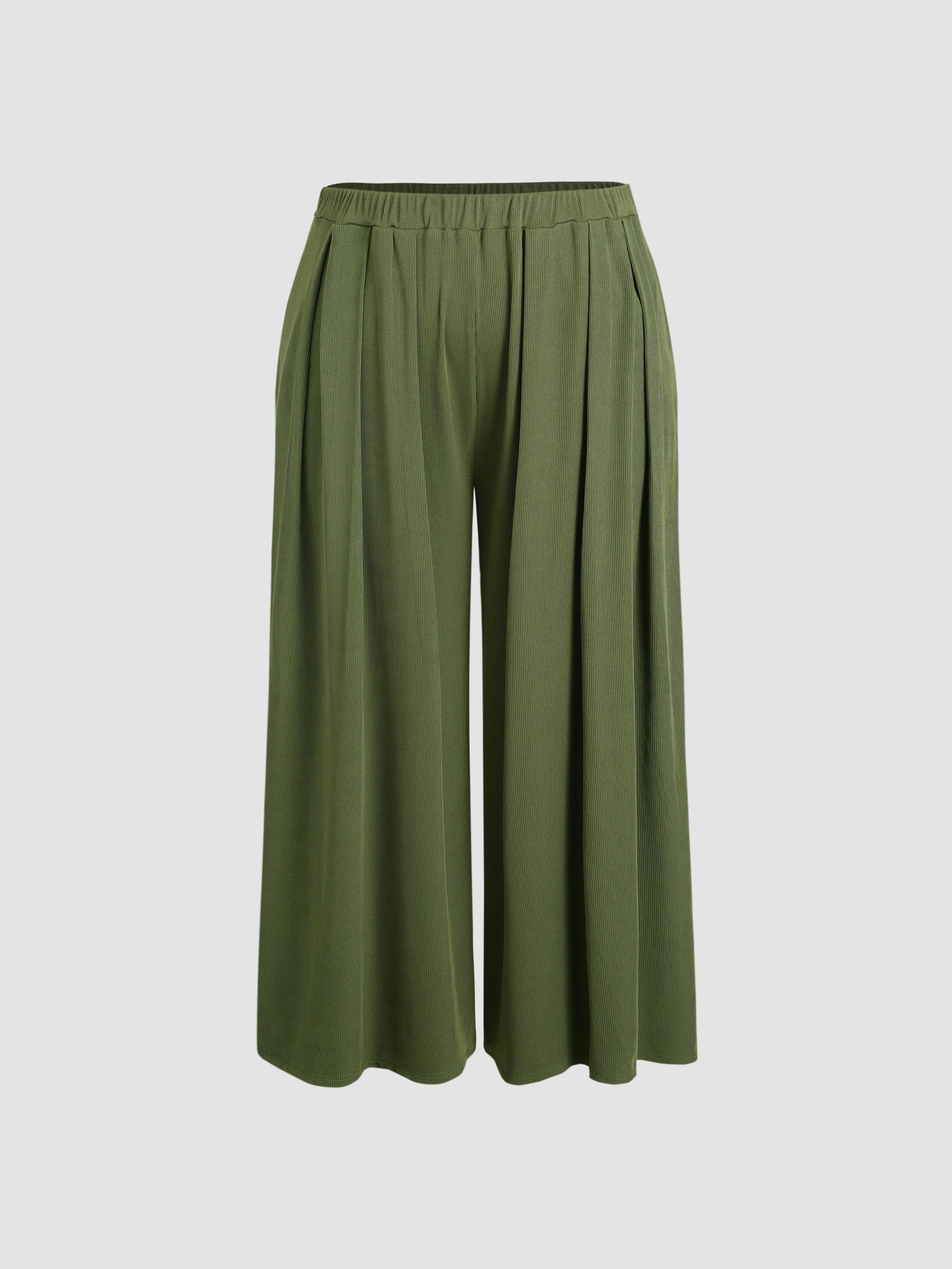 Solid Elastic Waist Pocket Wide Leg Pants Curve & Plus by CIDER