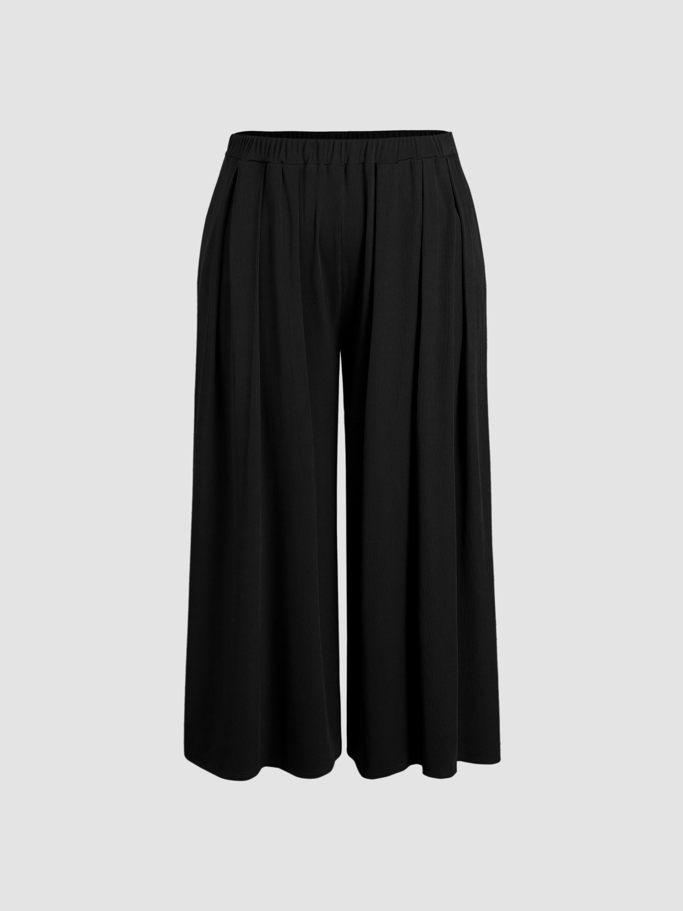 Solid Elastic Waist Pocket Wide Leg Pants Curve & Plus by CIDER