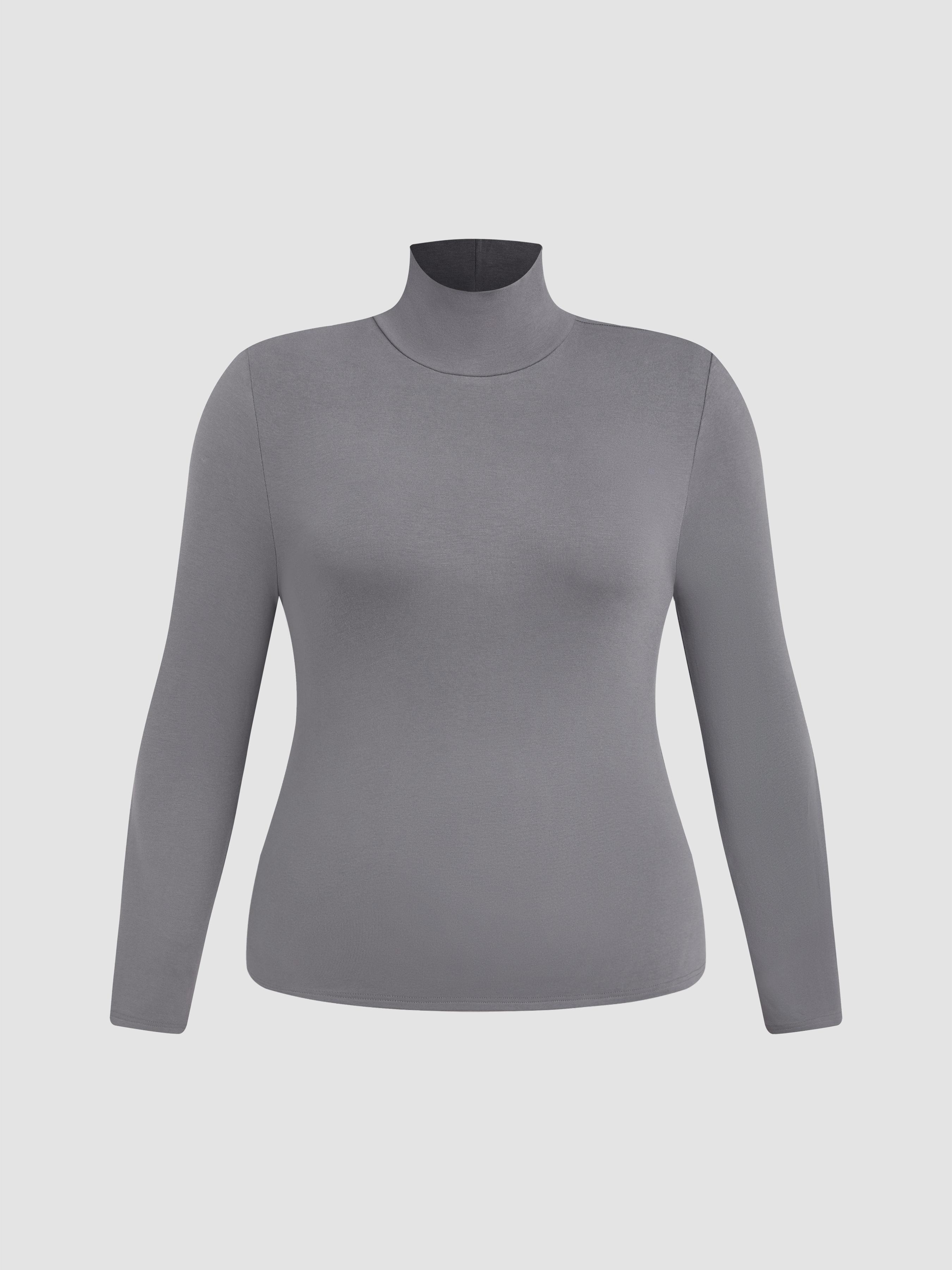 Solid High Neck Jersey Long Sleeve Tee Curve & Plus by CIDER