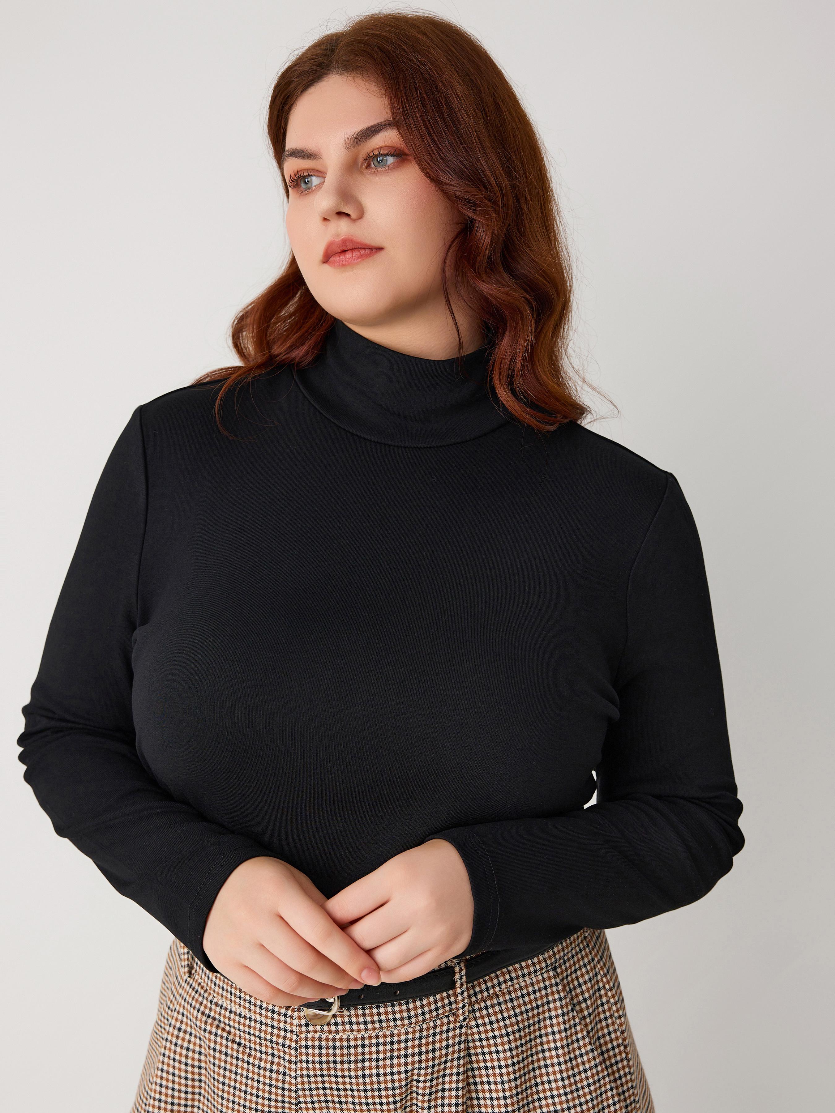 Solid High Neck Jersey Long Sleeve Tee Curve & Plus by CIDER