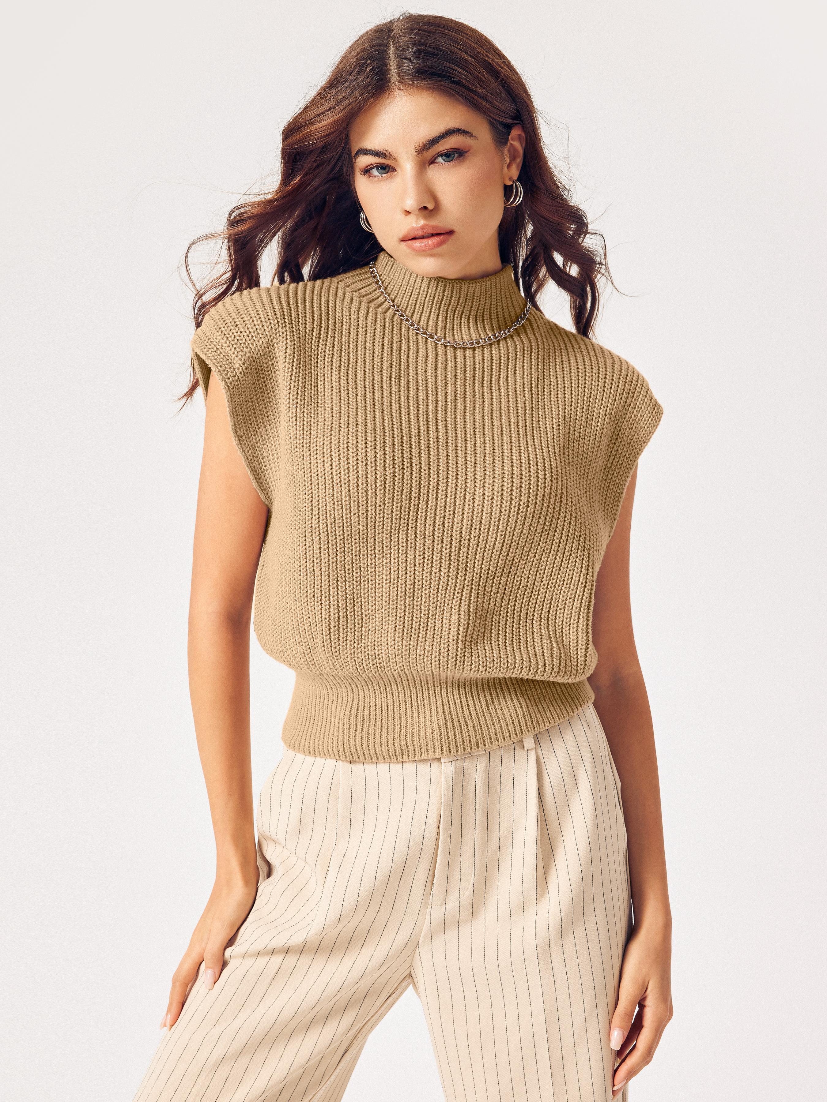 Solid High Neck Knit Vest by CIDER