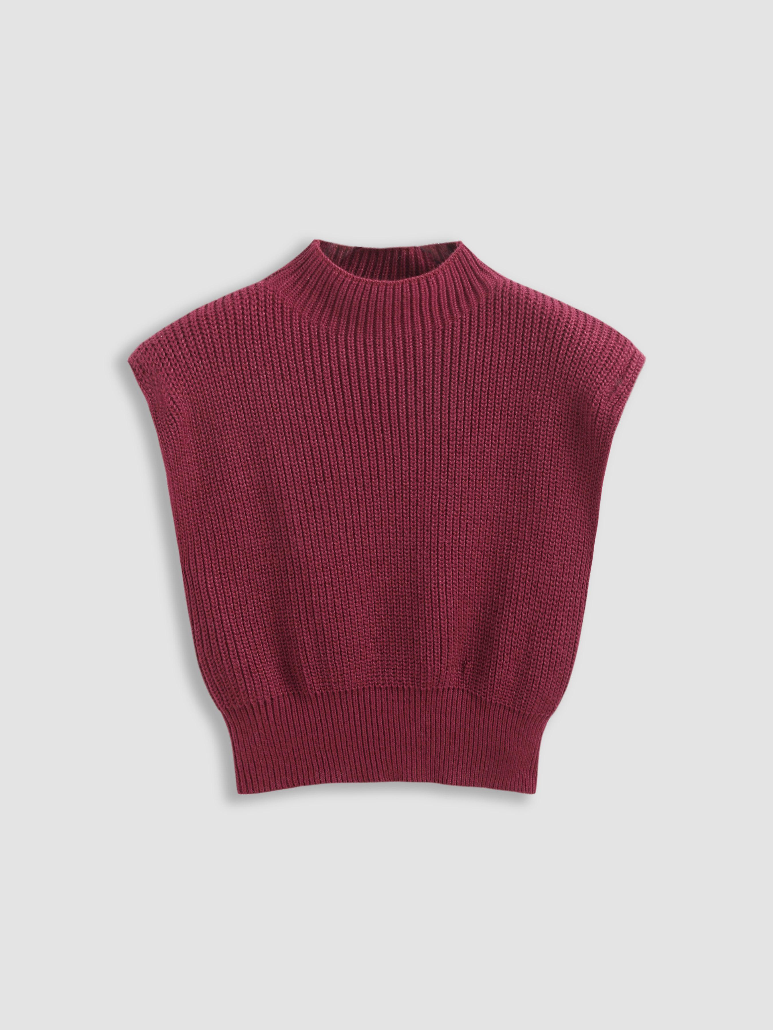 Solid High Neck Knit Vest by CIDER