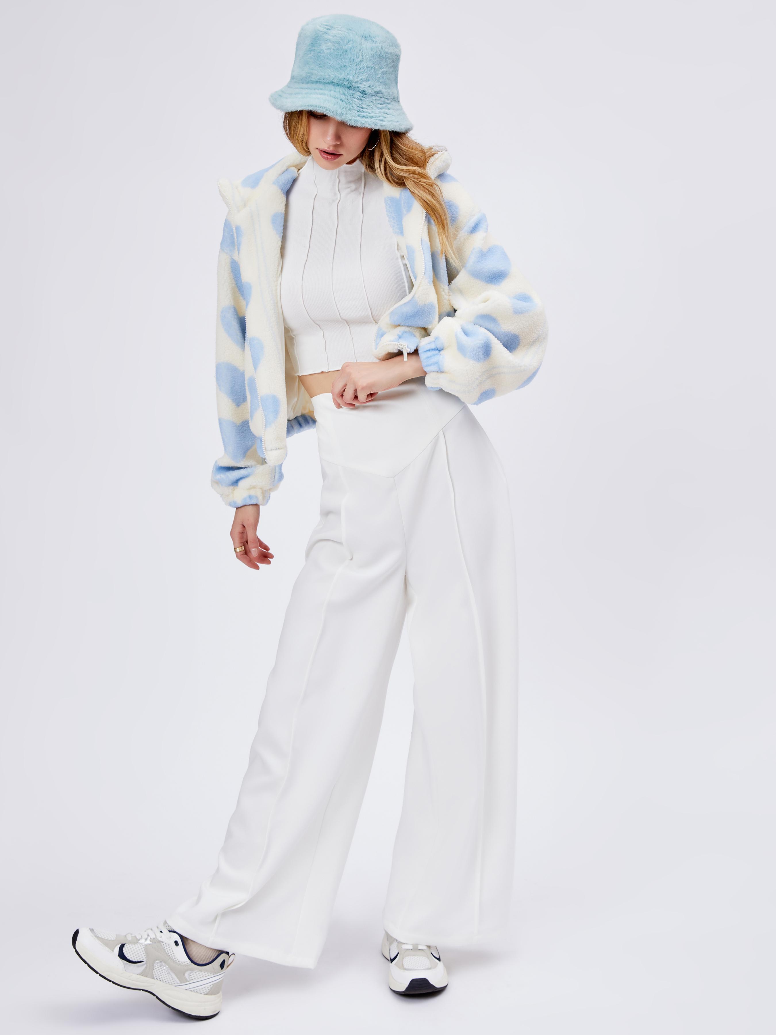 Solid High Waist Knitted Wide Leg Trousers by CIDER