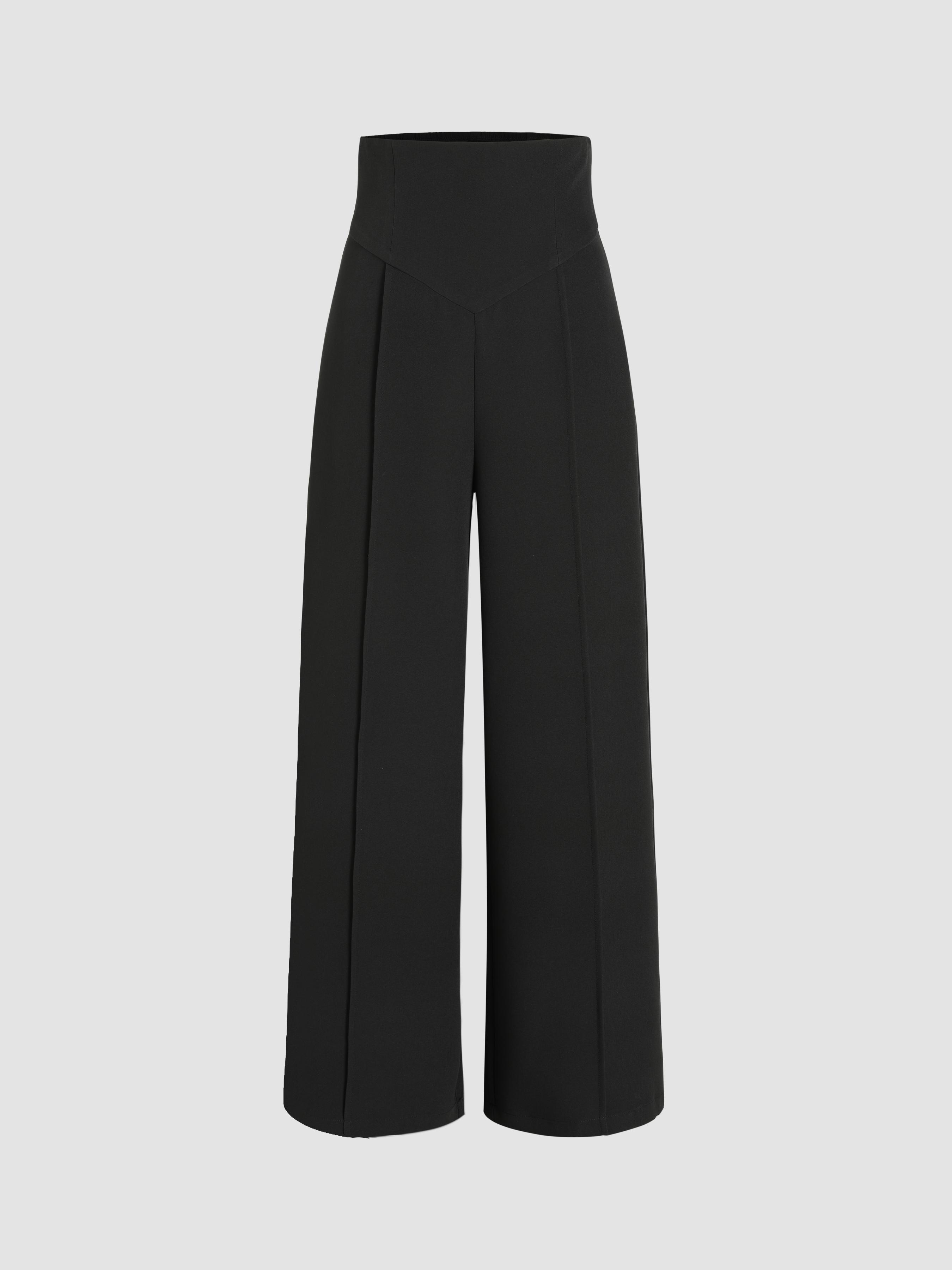 Solid High Waist Knitted Wide Leg Trousers by CIDER