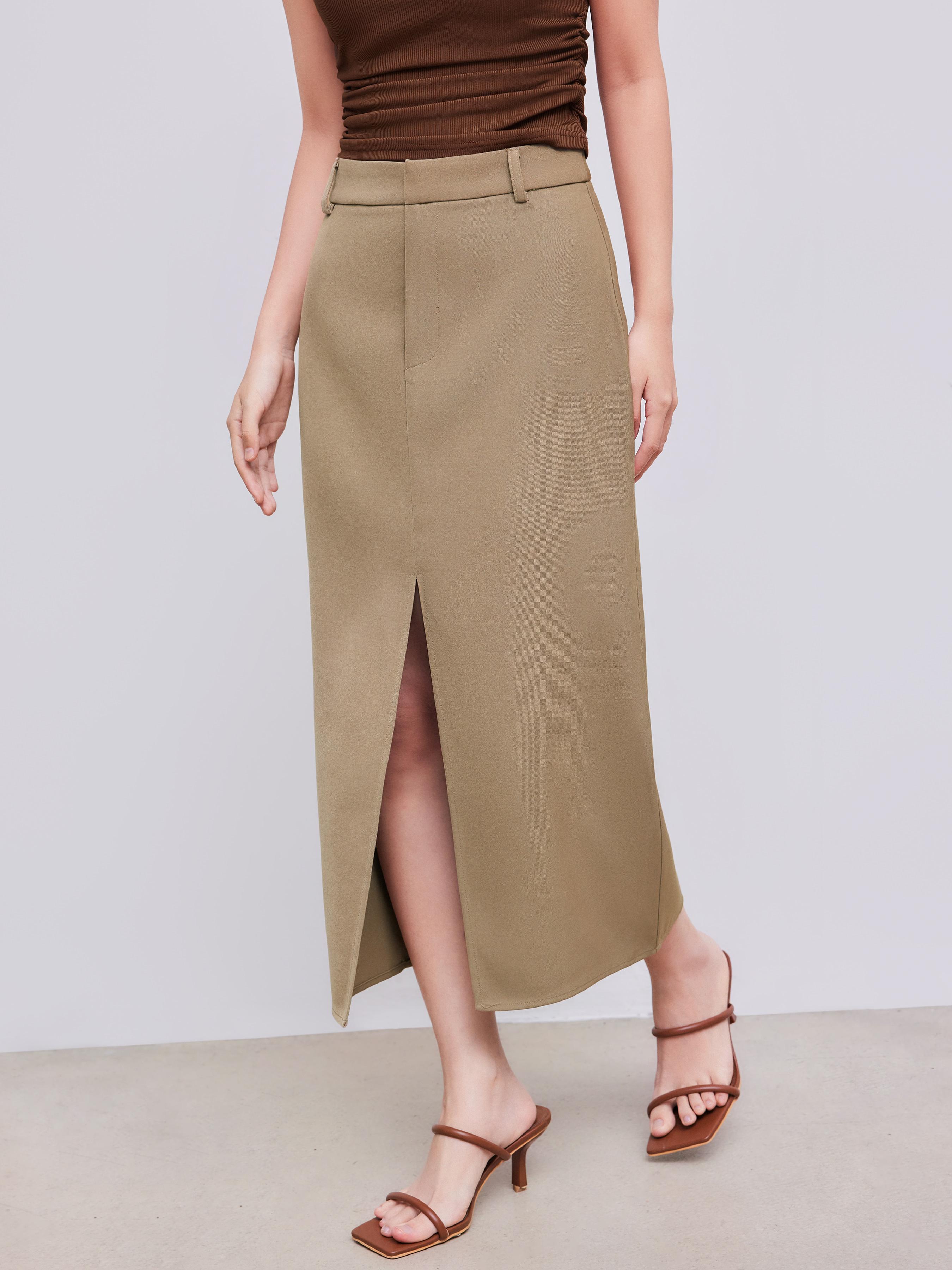Solid High Waist Split Maxi Skirt by CIDER