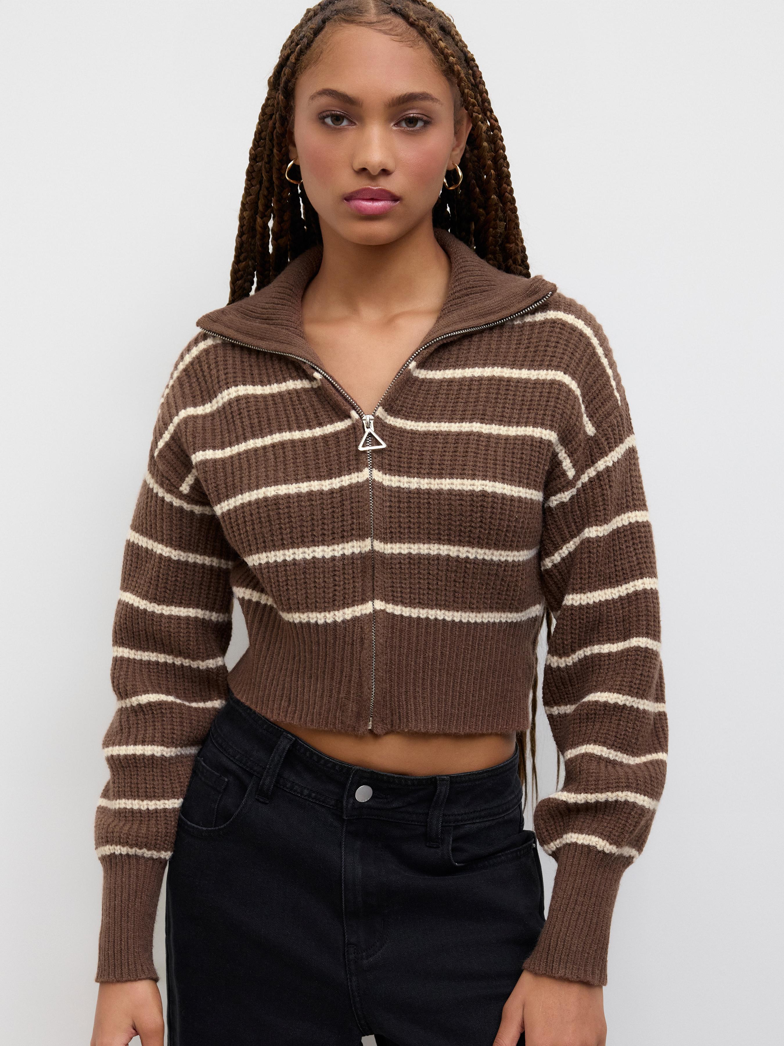 Solid Knit Polo Zipper Cardigan by CIDER