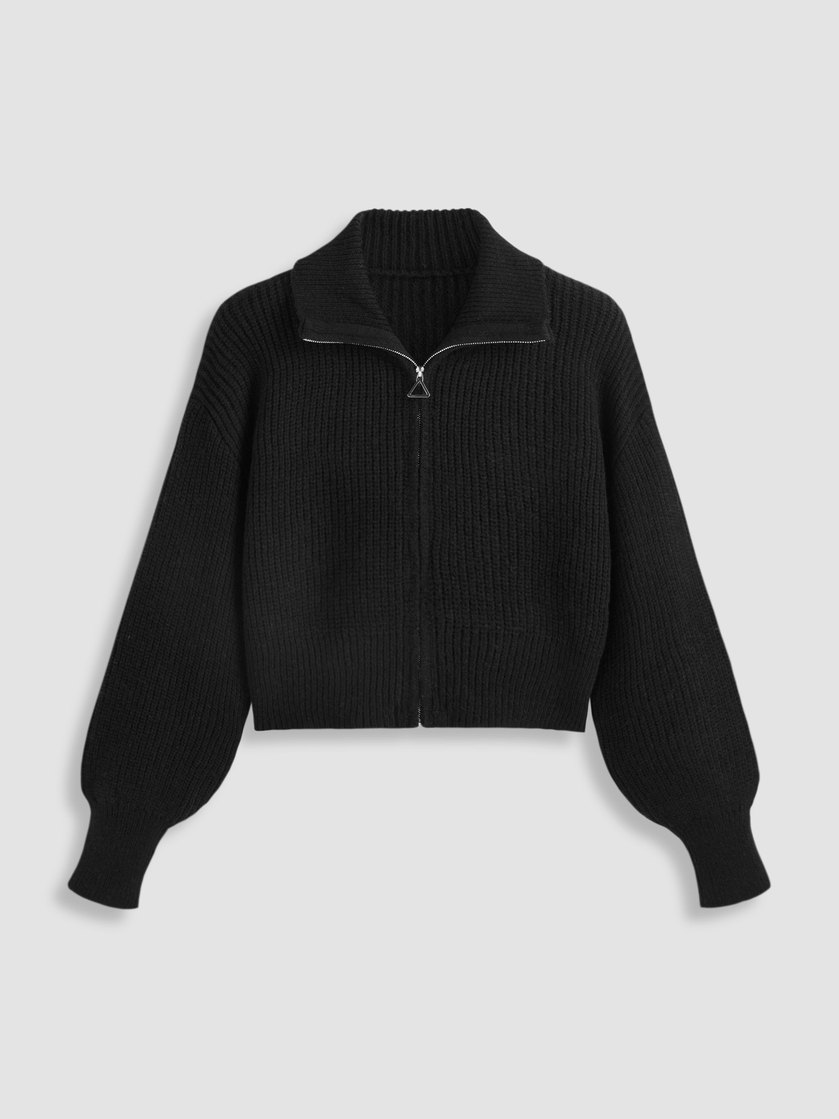 Solid Knit Polo Zipper Cardigan Curve & Plus by CIDER