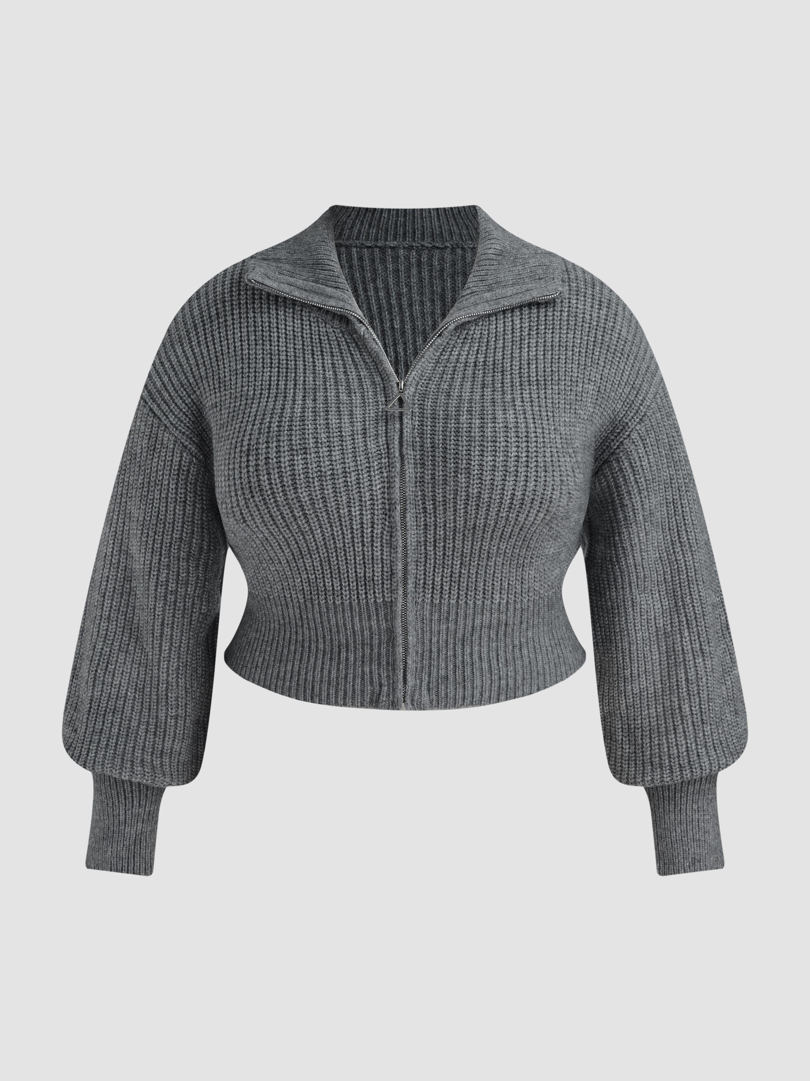 Solid Knit Polo Zipper Cardigan Curve & Plus by CIDER