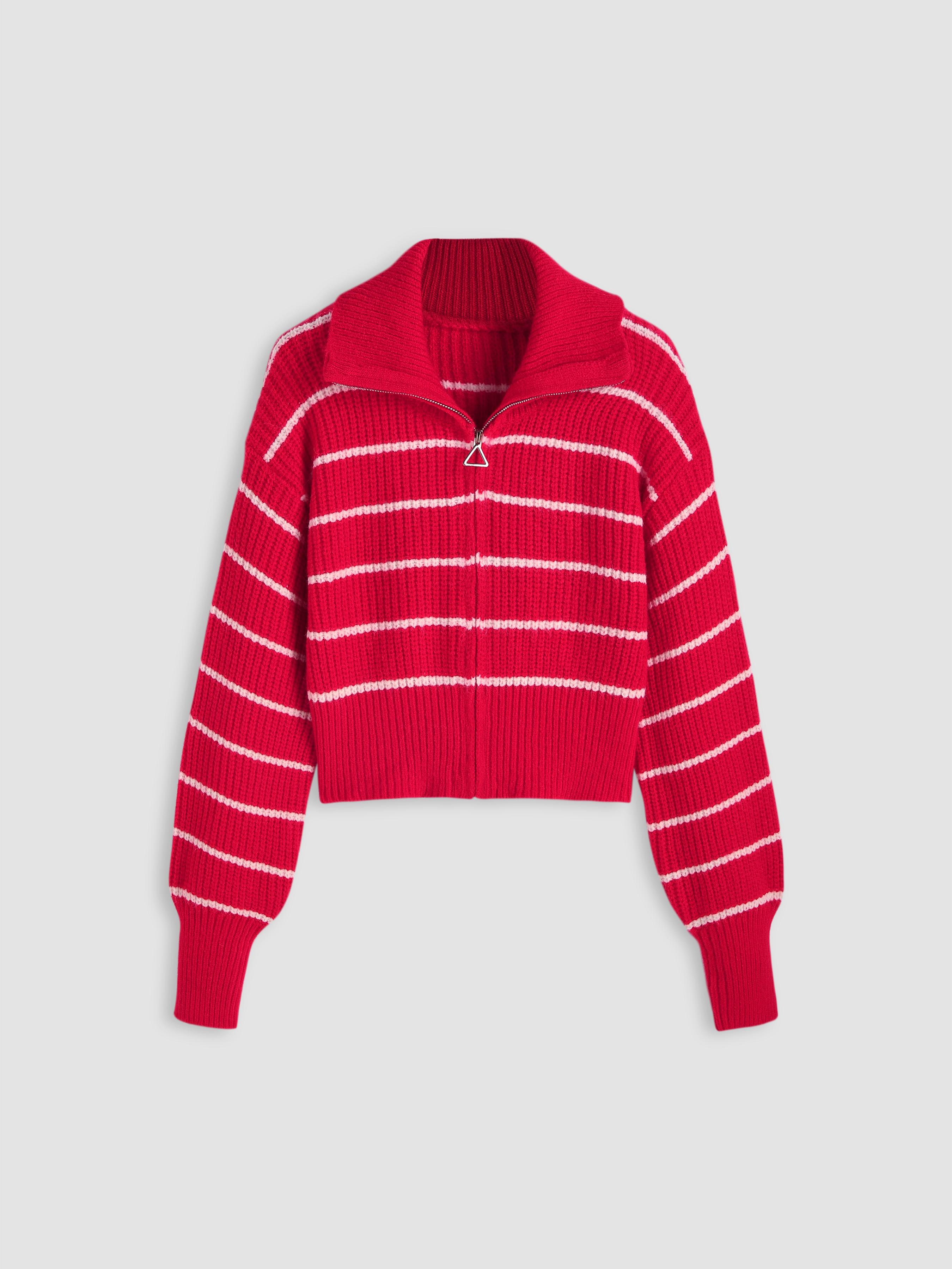 Solid Knit Polo Zipper Cardigan by CIDER
