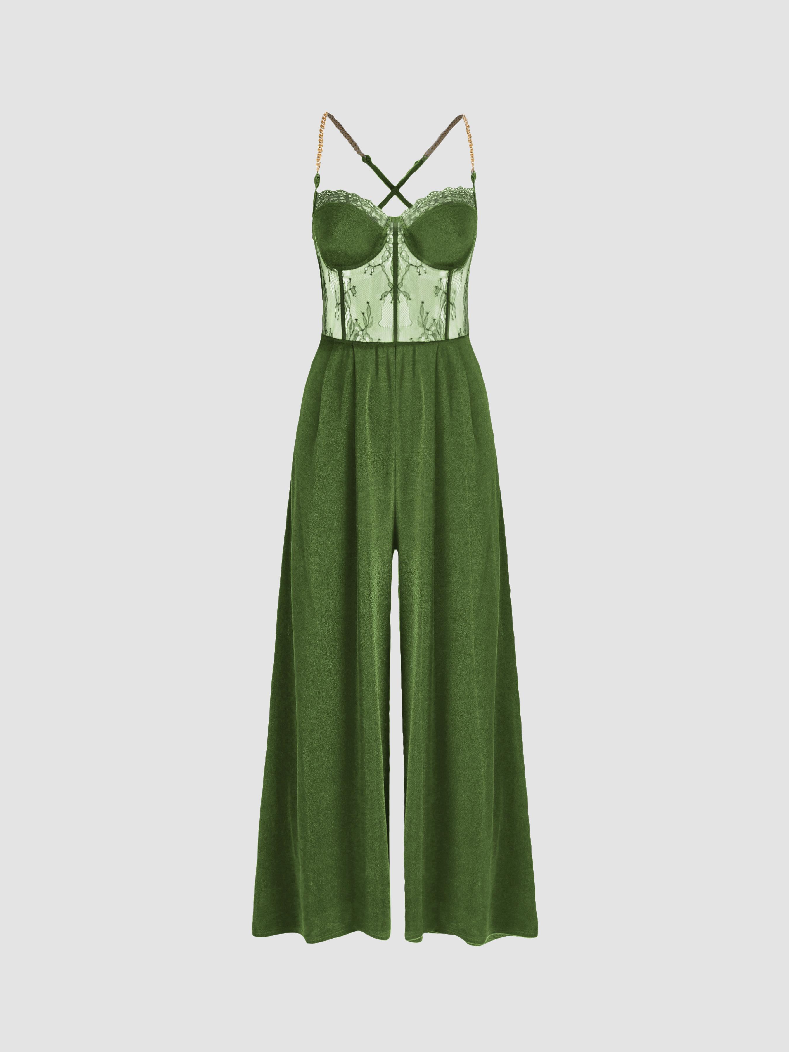 Solid Lace Corset Chain Cross Wide Leg Jumpsuit by CIDER