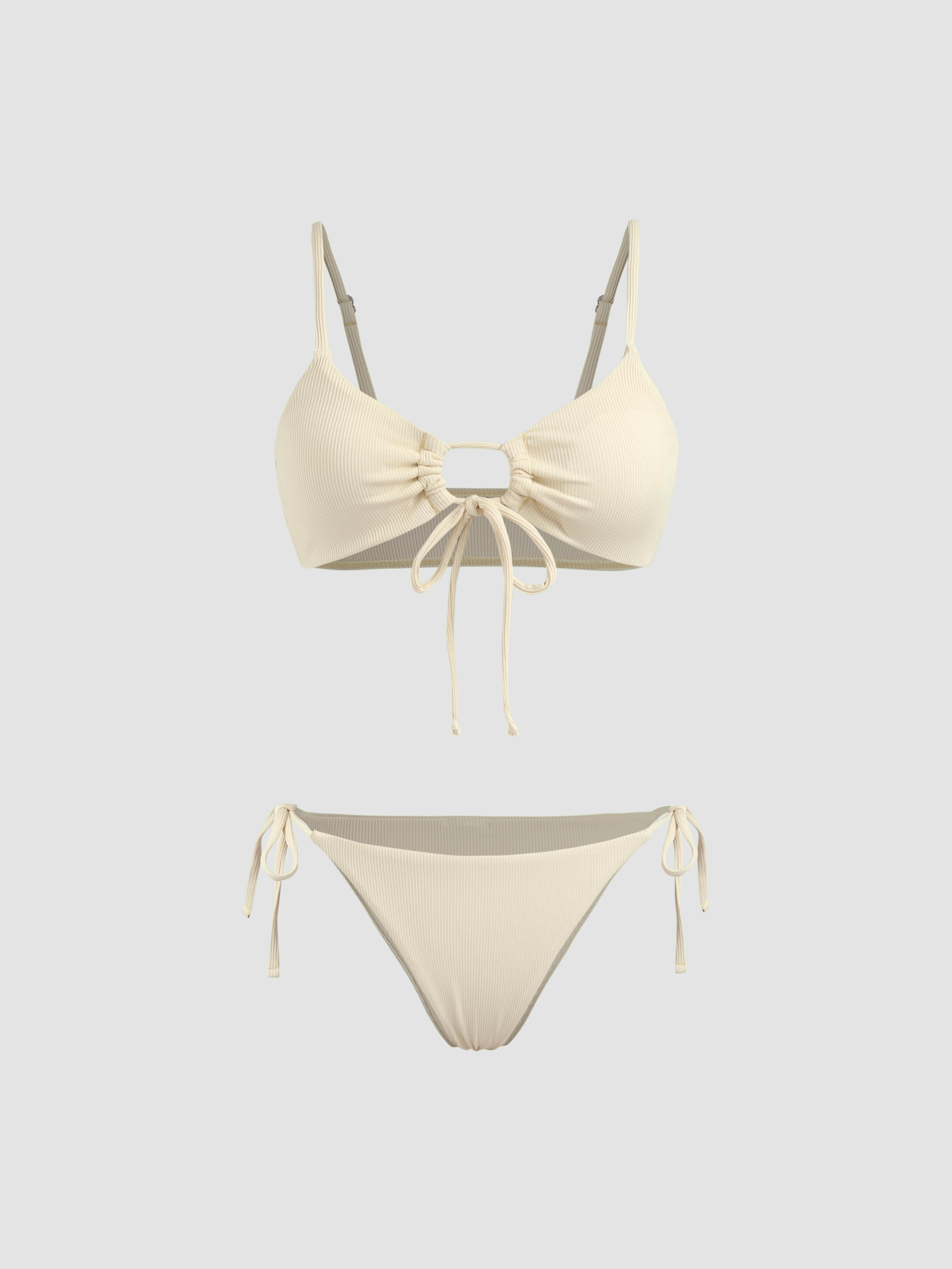 Solid O-Ring Front Tied Bikini Set by CIDER