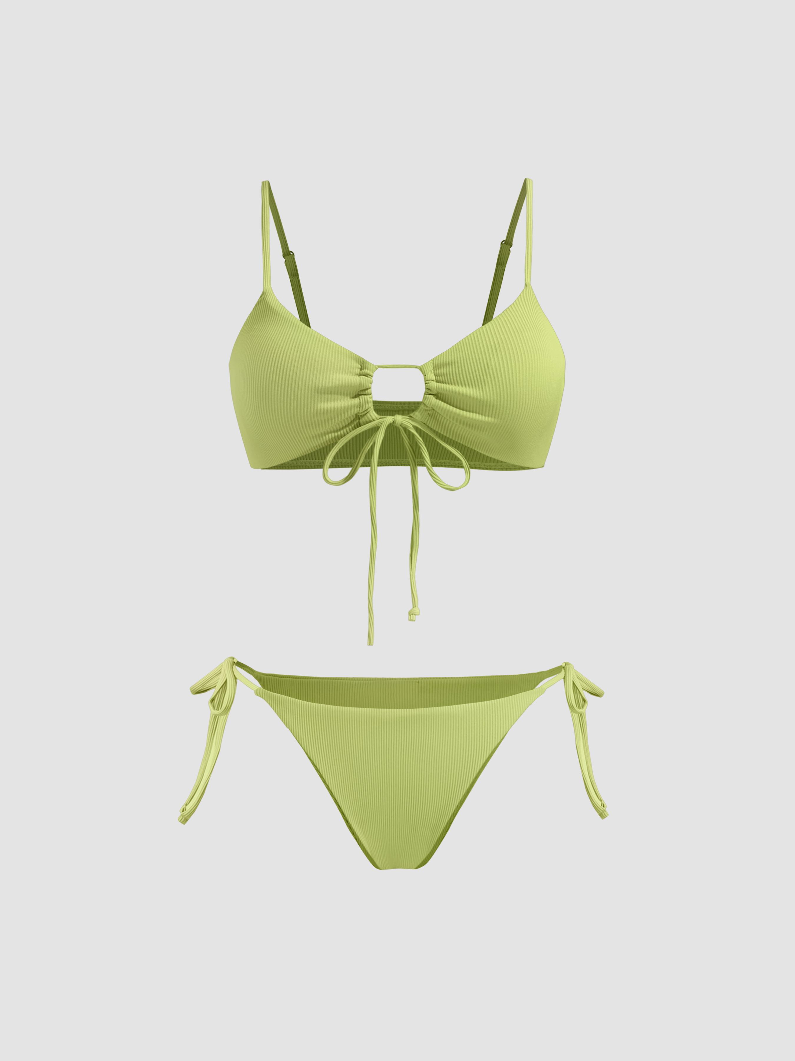 Solid O-Ring Front Tied Bikini Set by CIDER