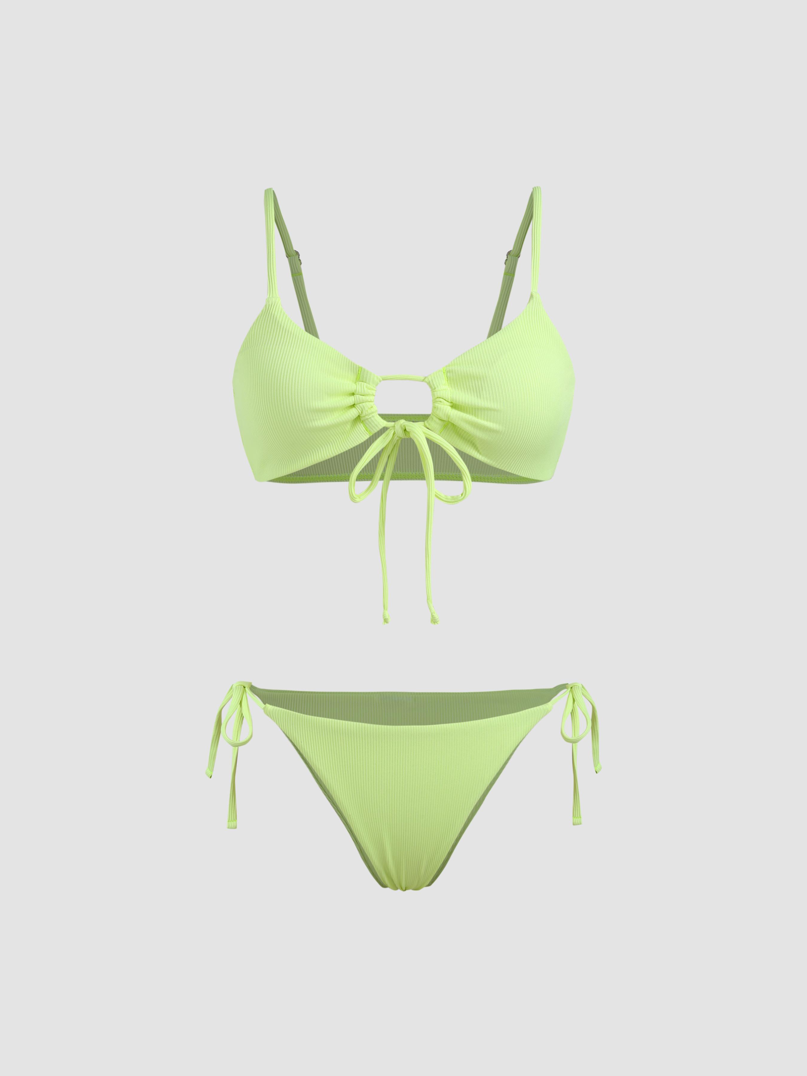 Solid O-Ring Front Tied Bikini Set by CIDER
