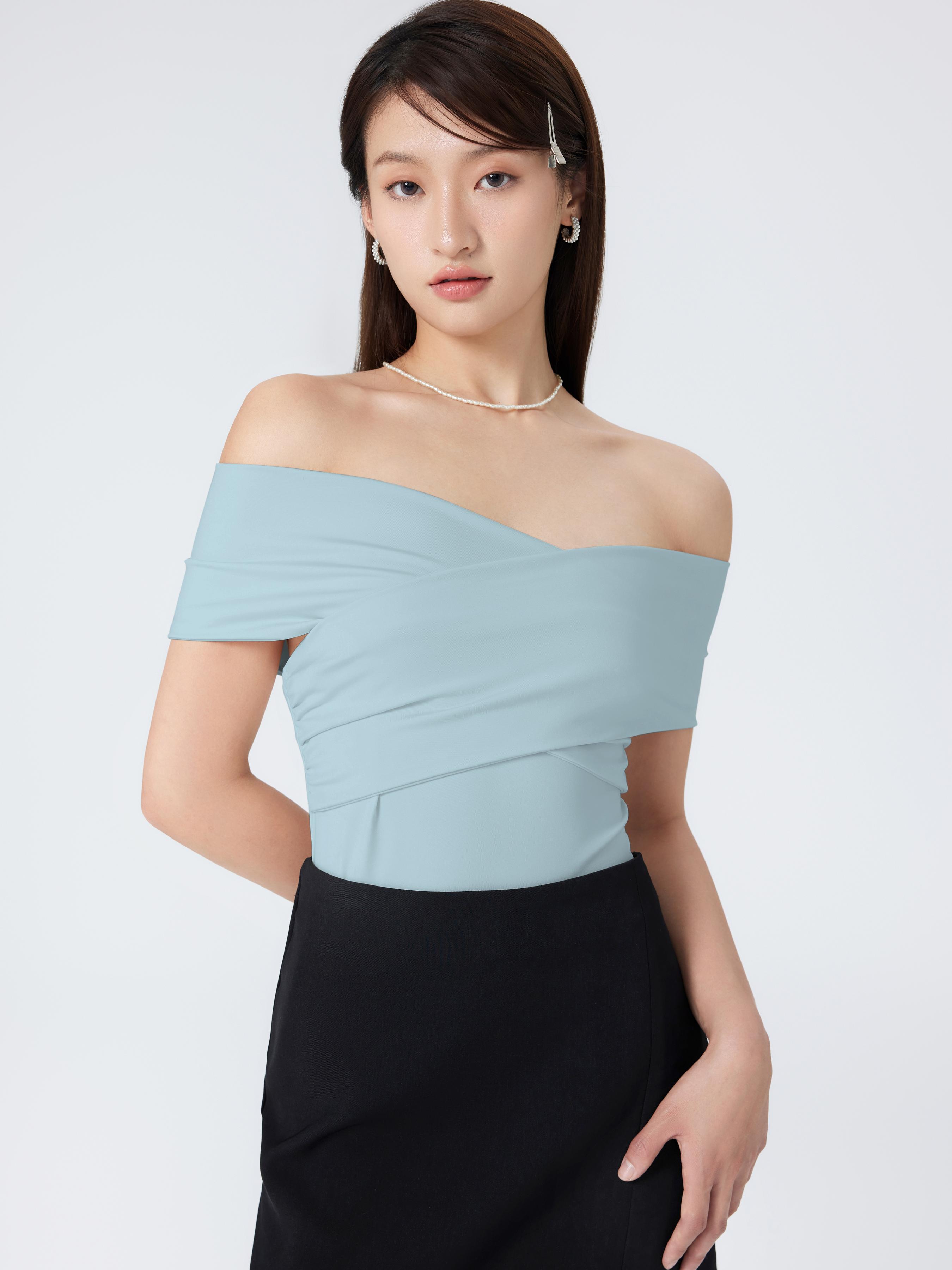 Solid Off-shoulder Bodysuit by CIDER