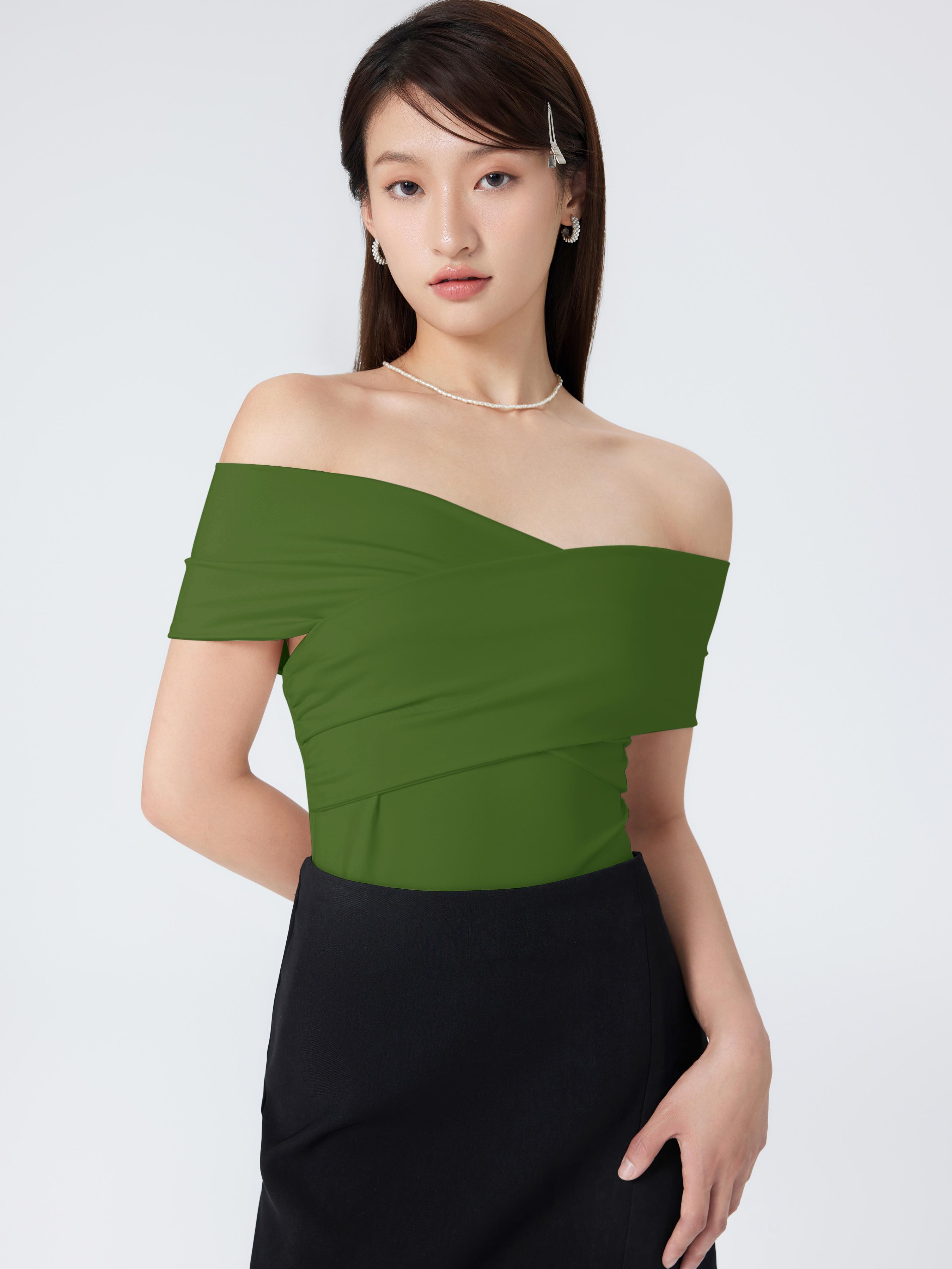 Solid Off-shoulder Bodysuit by CIDER