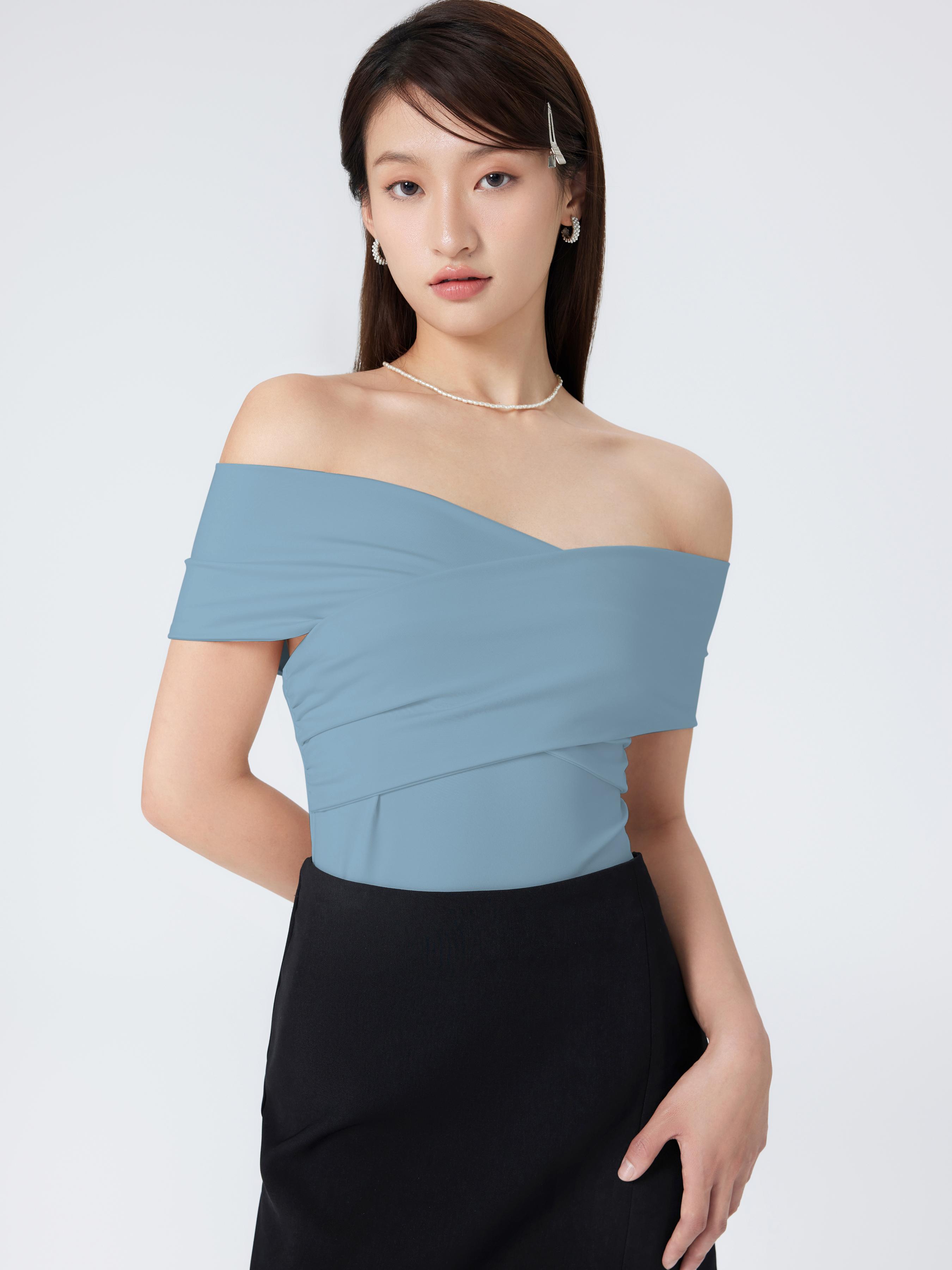 Solid Off-shoulder Bodysuit by CIDER