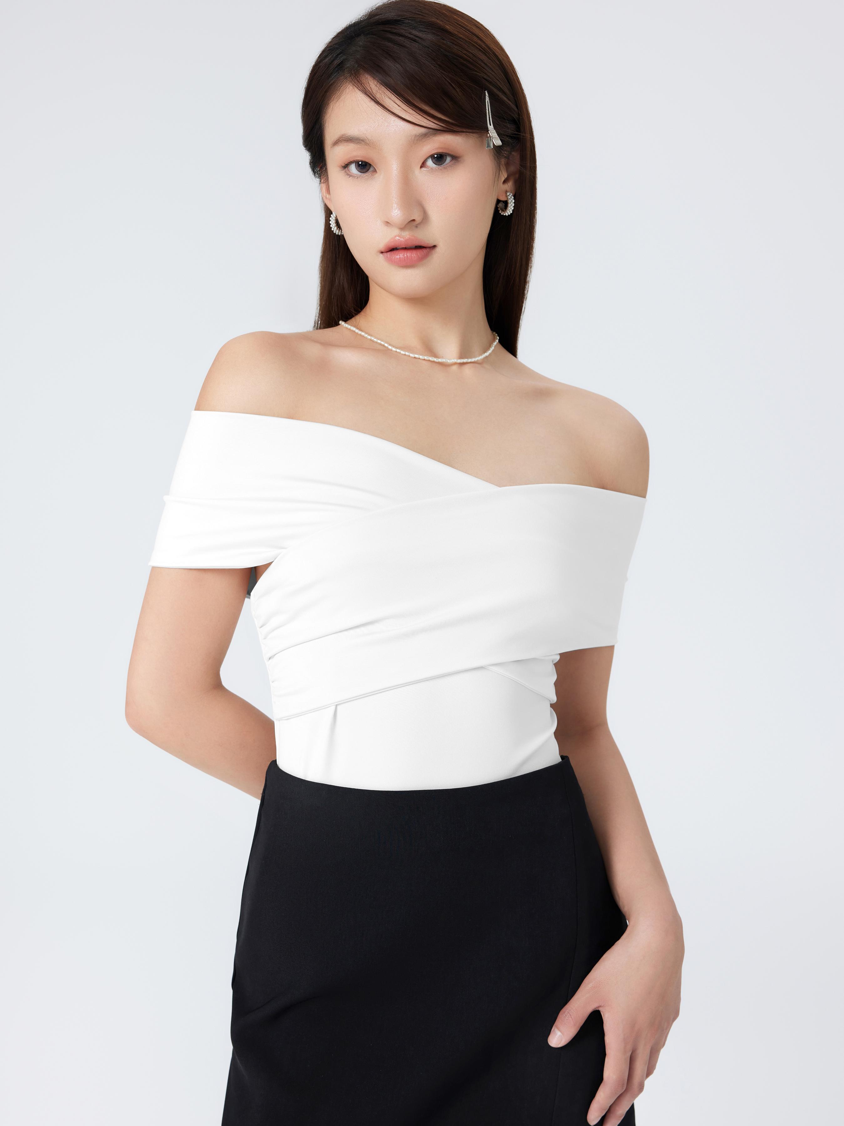 Solid Off-shoulder Bodysuit by CIDER