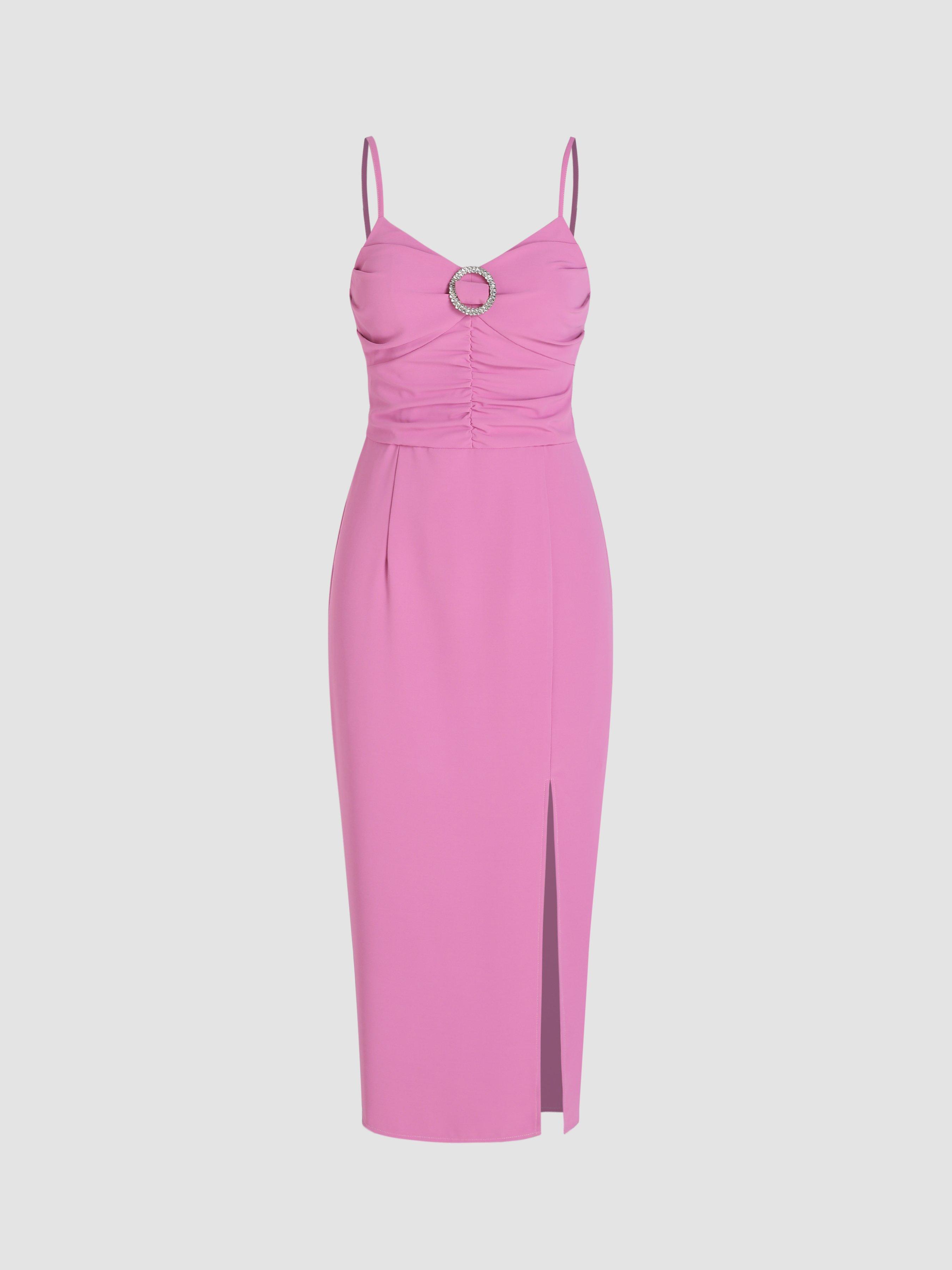 Solid Rhinestone Ring Slit Cami Dress by CIDER