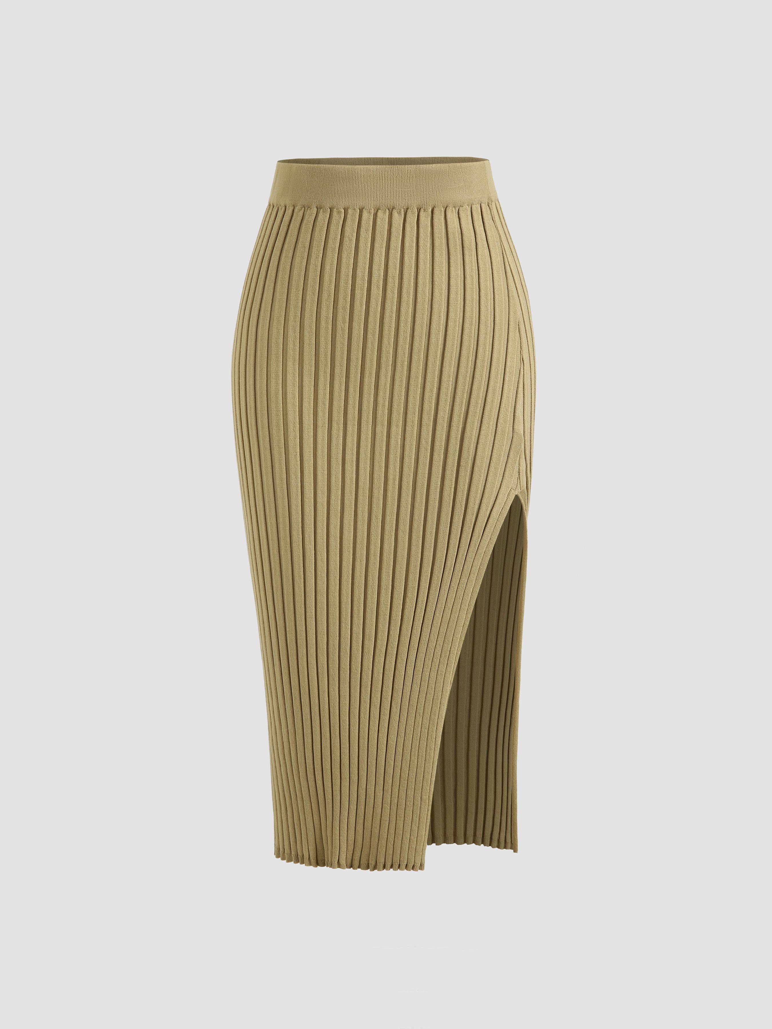 Solid Rib Pencil Skirt by CIDER