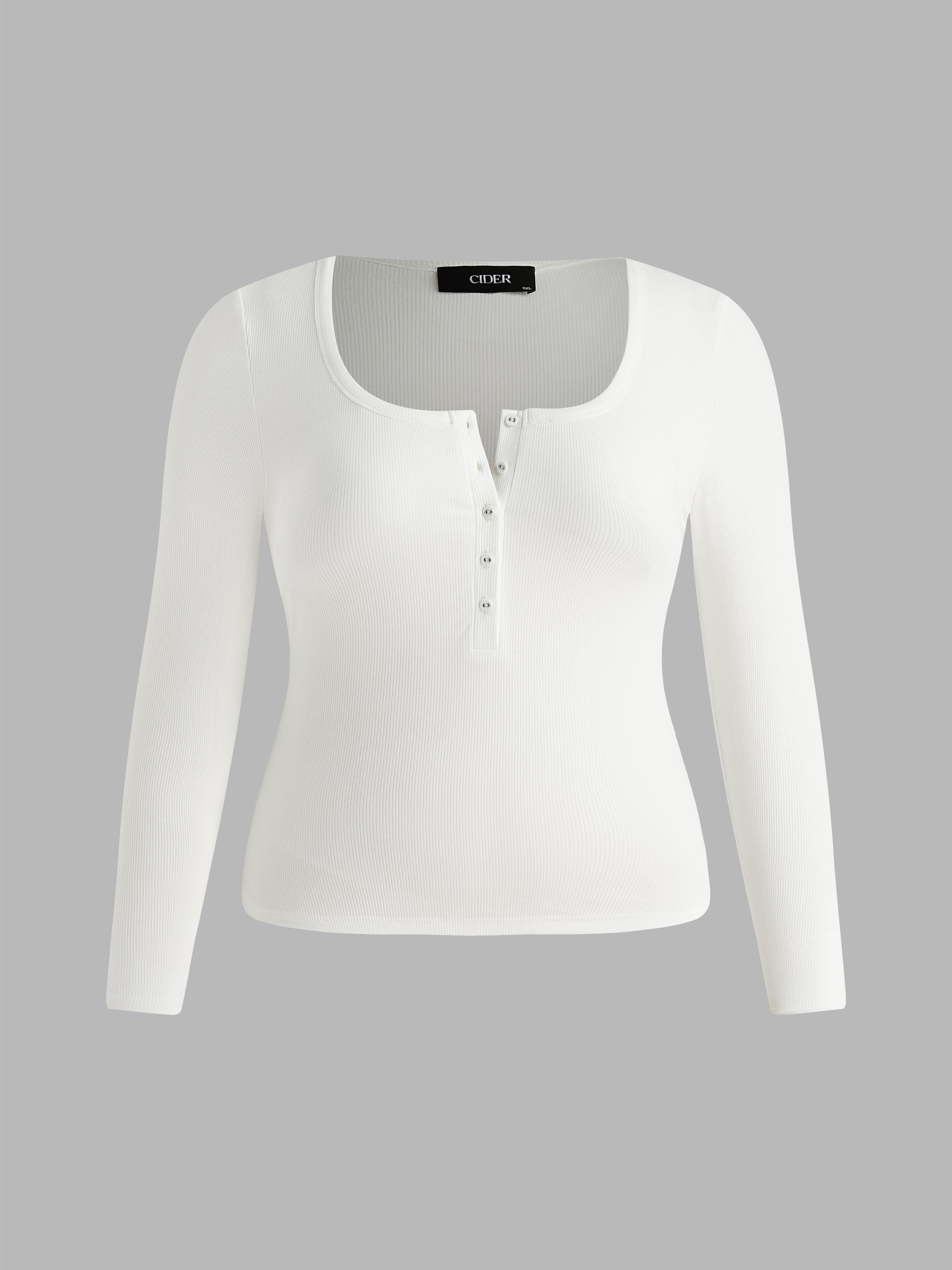 Solid Rib V-neck Long Sleeve Tee Curve & Plus by CIDER