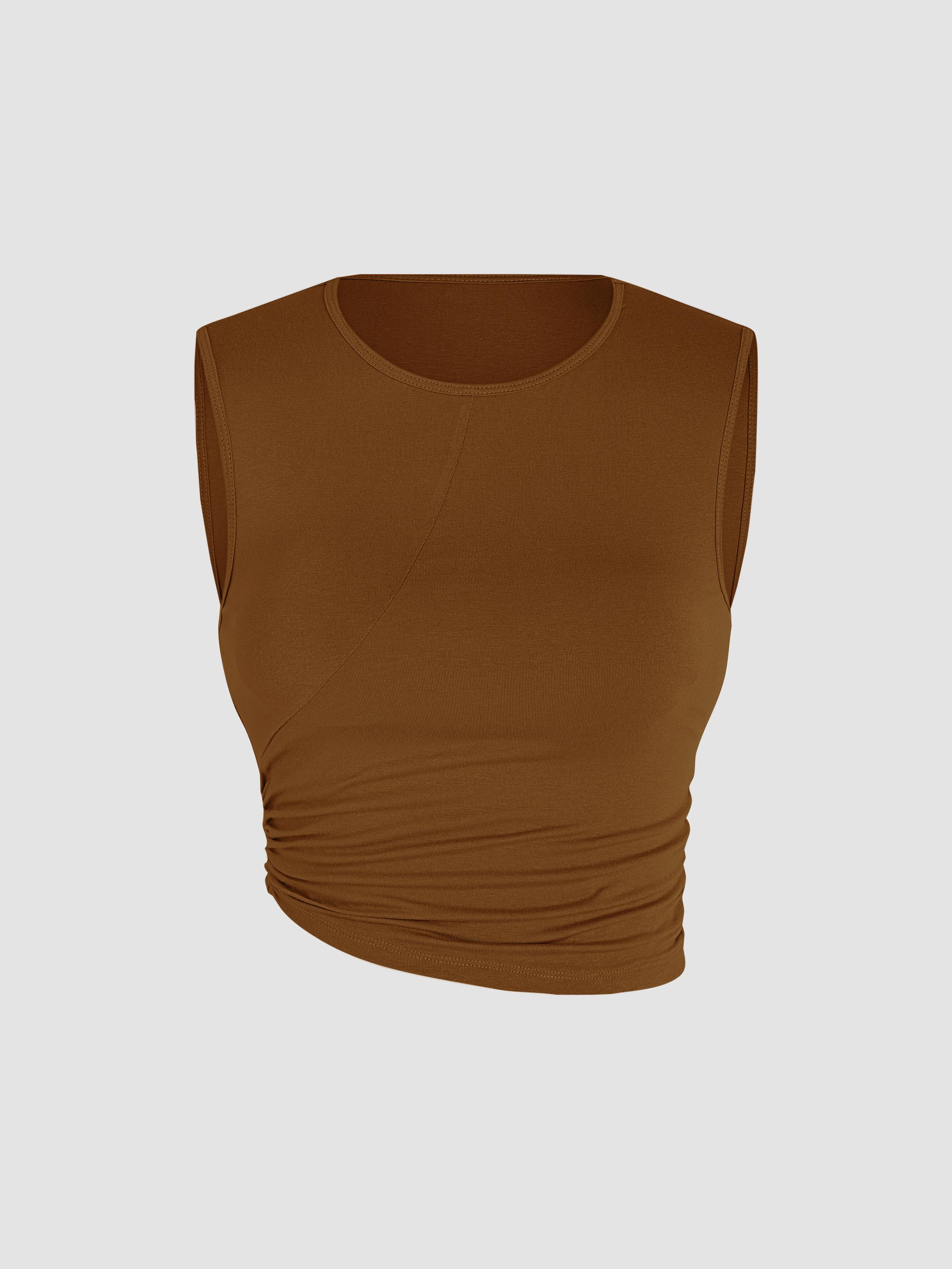 Solid Ruched Crop Tank Top by CIDER