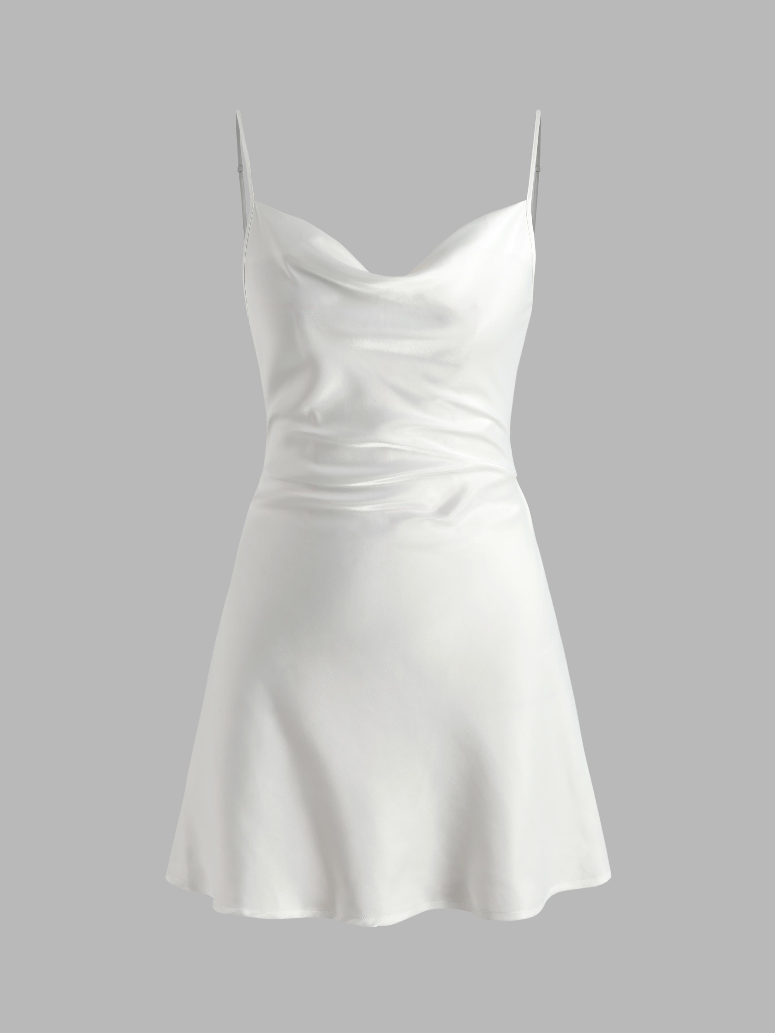 Solid Satin Cowl Neck Cami Mini Dress by CIDER