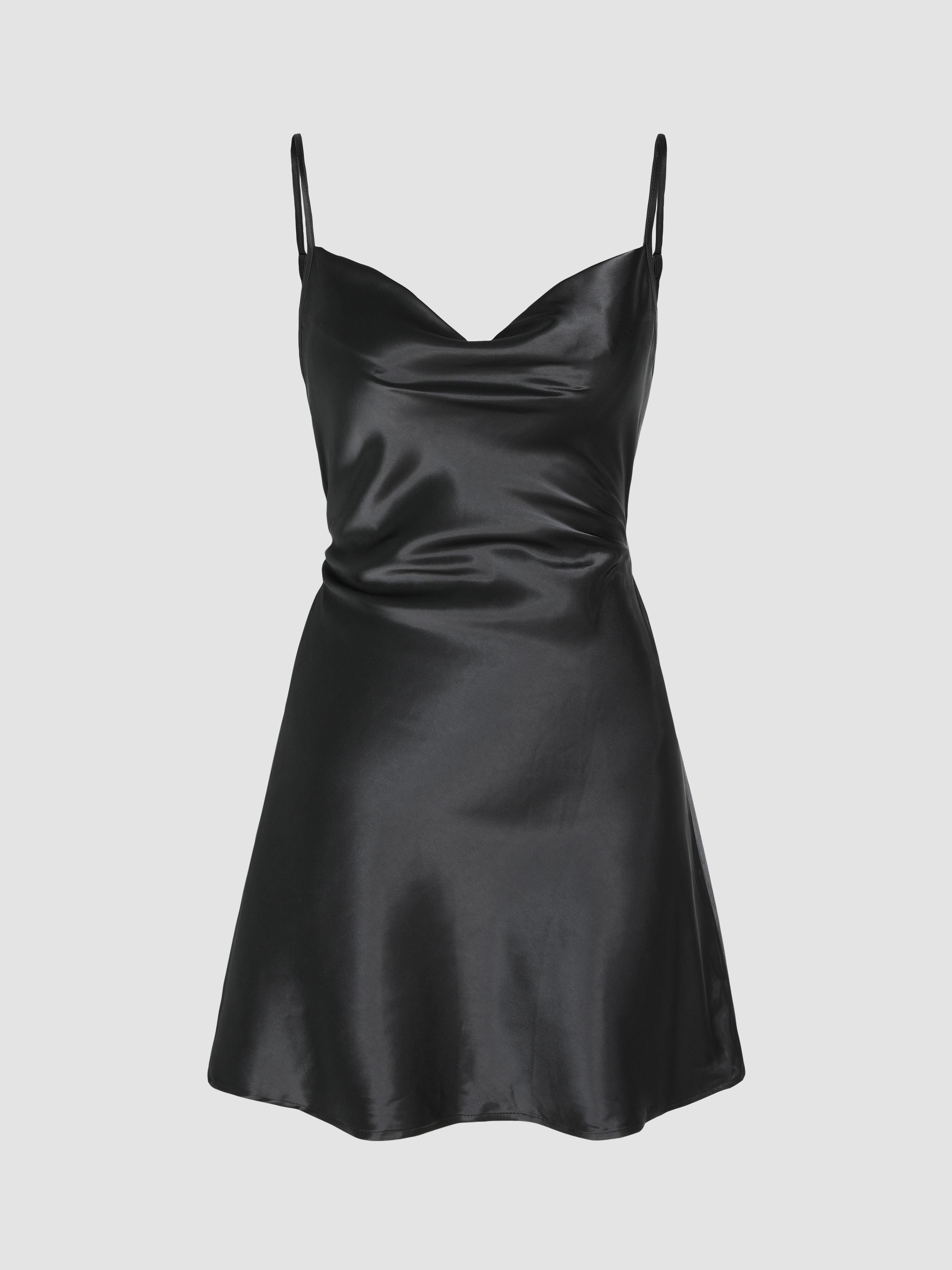 Solid Satin Cowl Neck Cami Mini Dress by CIDER