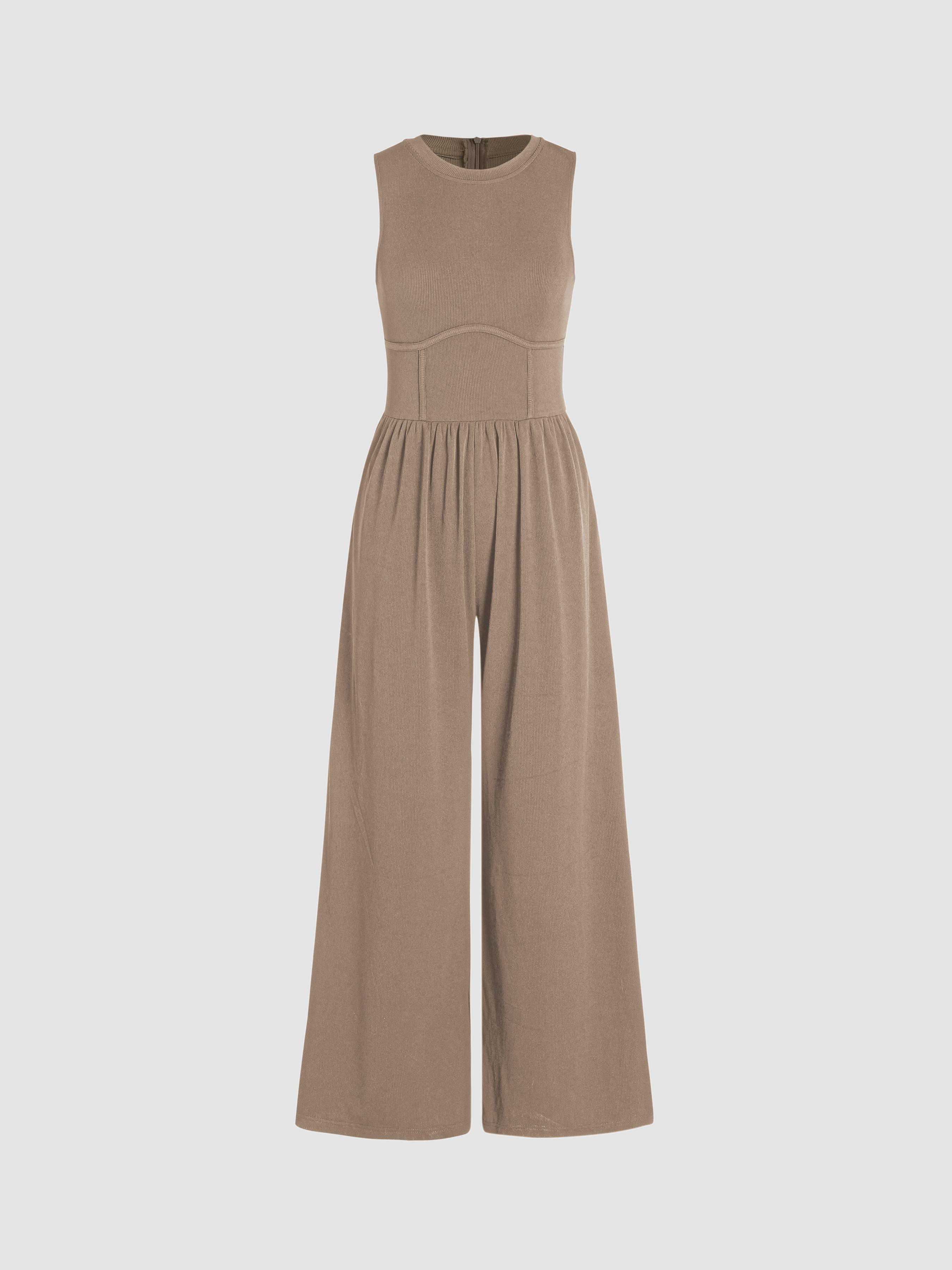 Solid Sleeveless Wide Leg Jumpsuit by CIDER