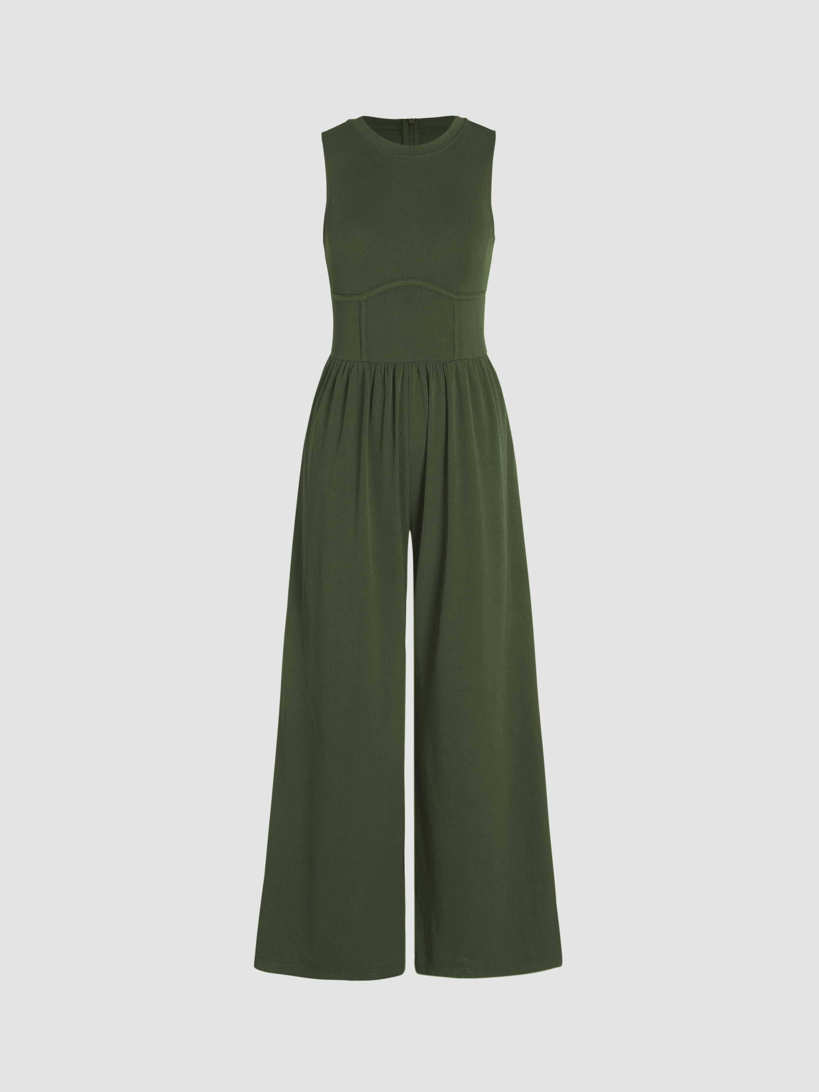 Solid Sleeveless Wide Leg Jumpsuit by CIDER