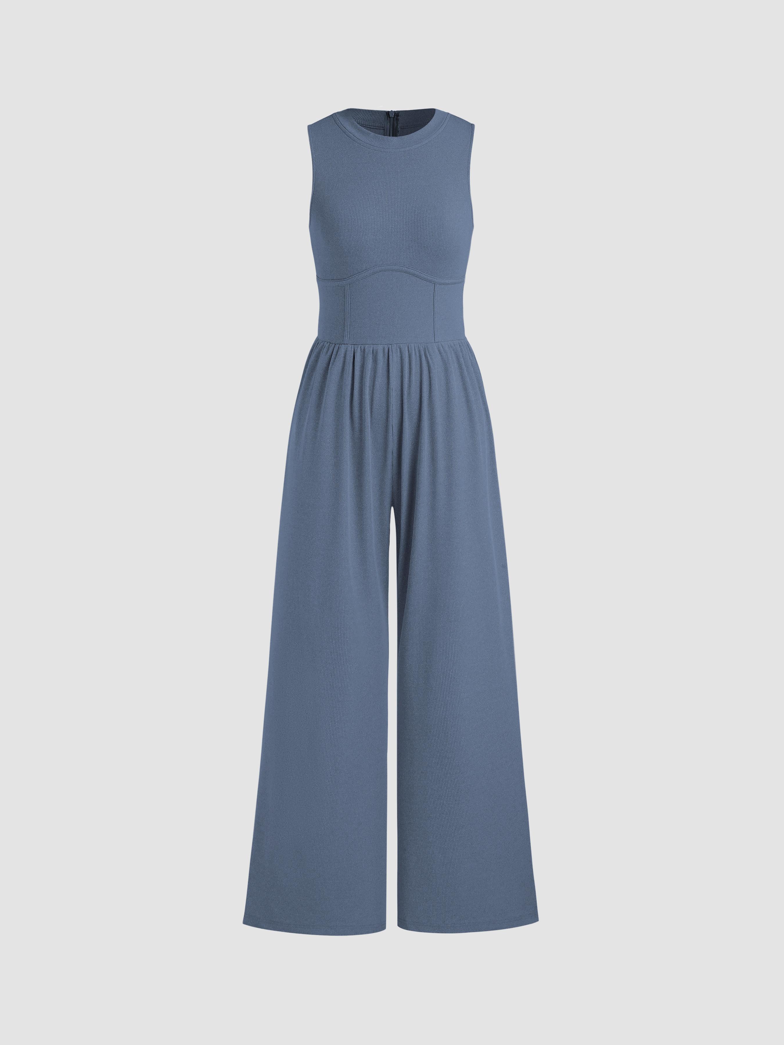 Solid Sleeveless Wide Leg Jumpsuit by CIDER