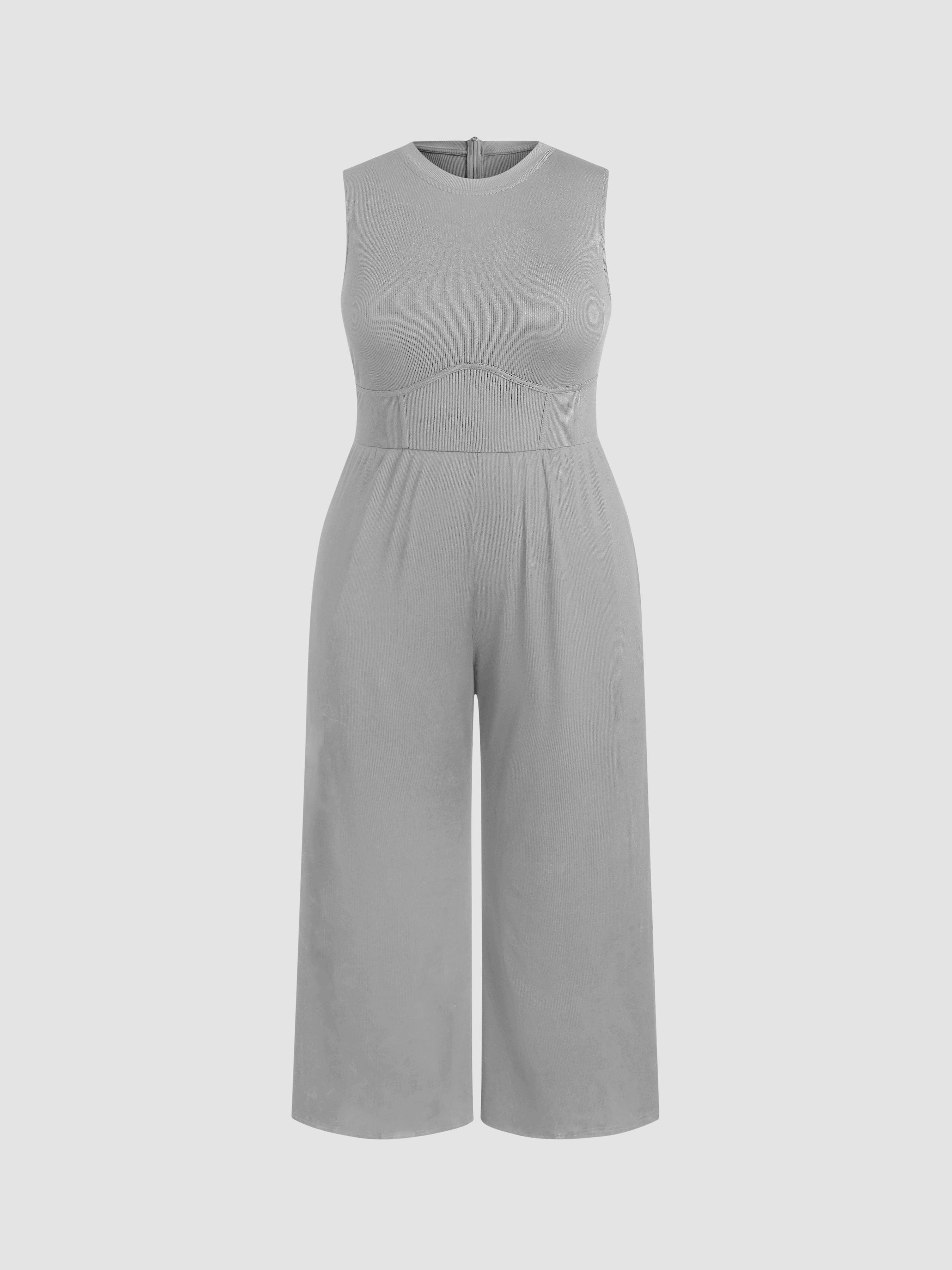 Solid Sleeveless Wide Leg Jumpsuit Curve & Plus by CIDER
