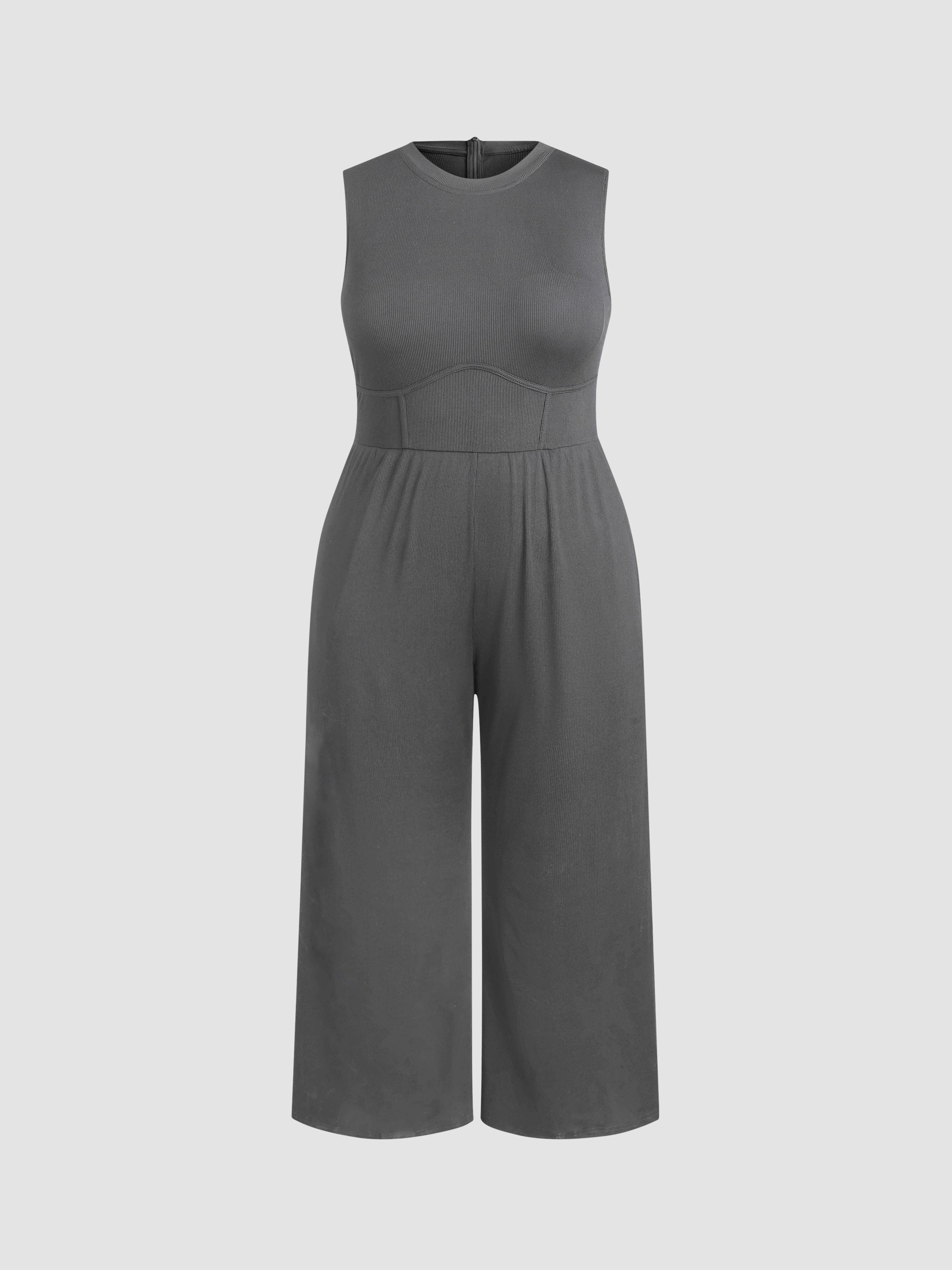 Solid Sleeveless Wide Leg Jumpsuit Curve & Plus by CIDER