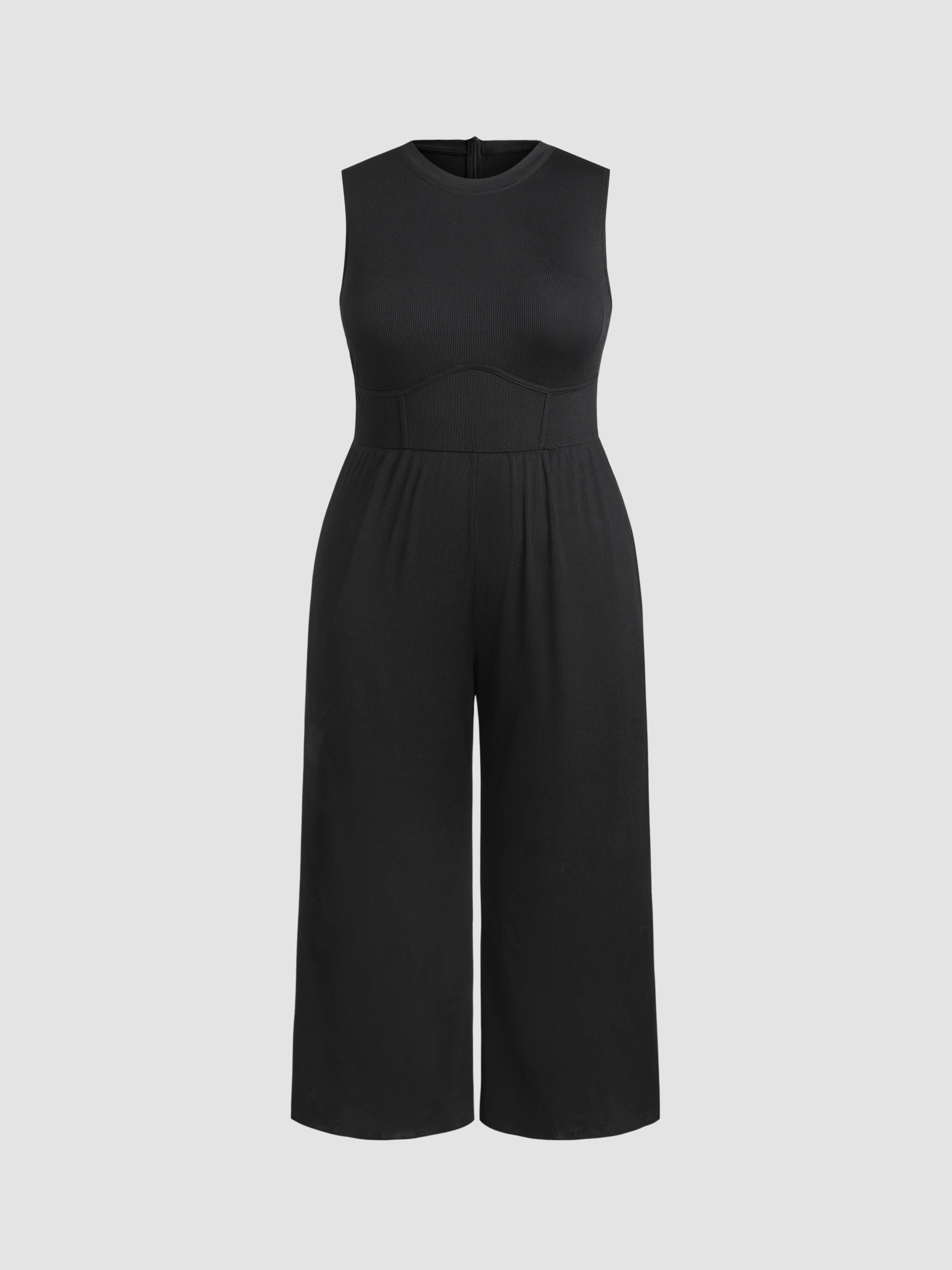 Solid Sleeveless Wide Leg Jumpsuit Curve & Plus by CIDER