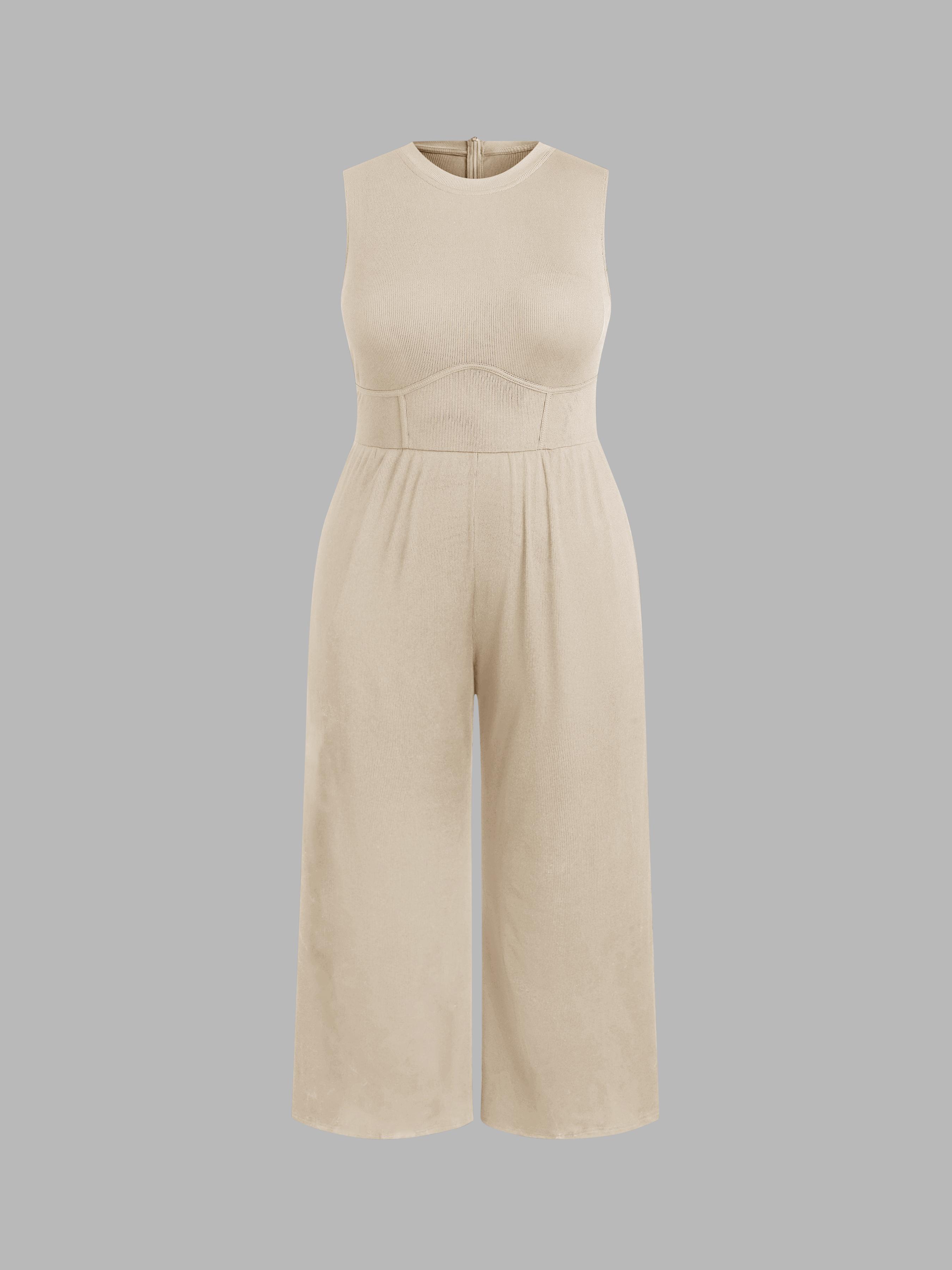 Solid Sleeveless Wide Leg Jumpsuit Curve & Plus by CIDER